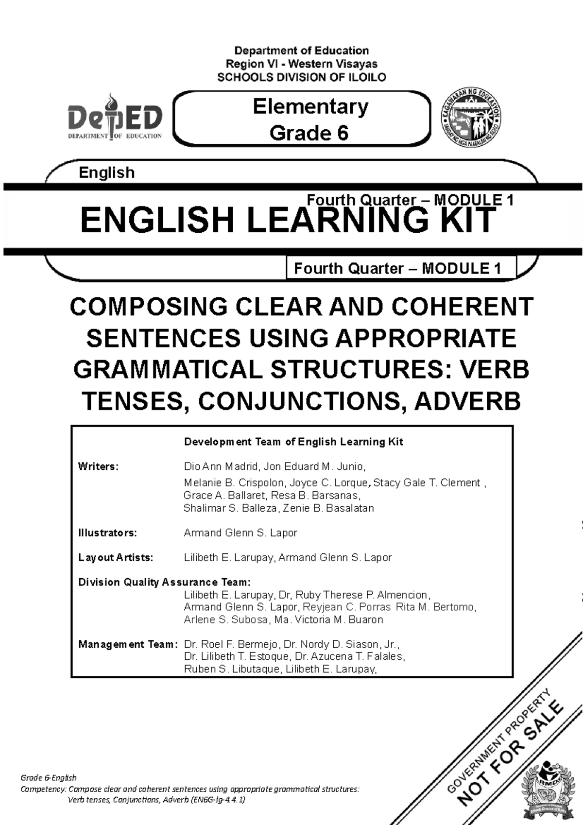 Q4 English 6 Module 1 English Learning Kit Elementary Grade 6 English