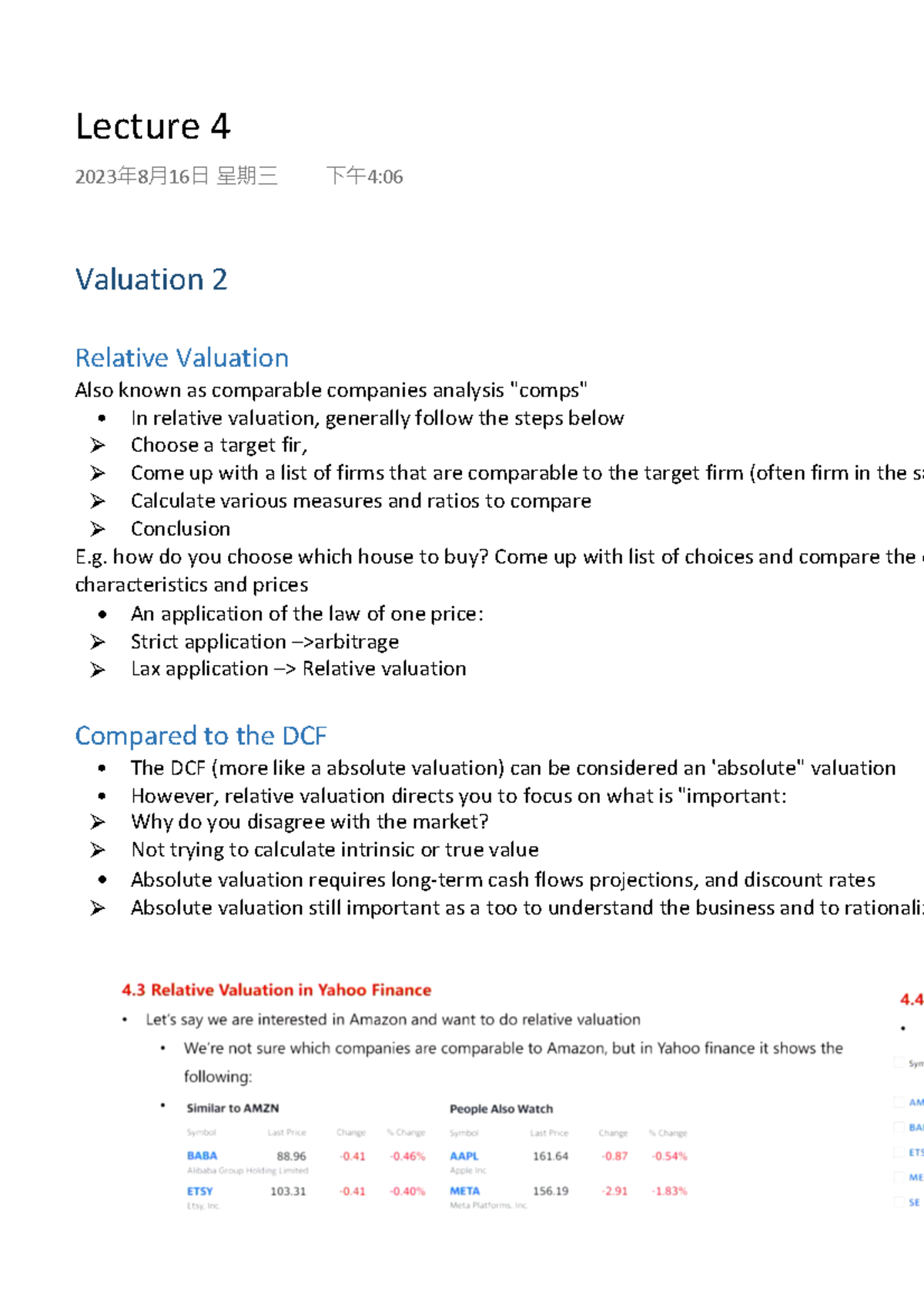 Lecture 4 - Valuation 2 Relative Valuation Also known as comparable ...