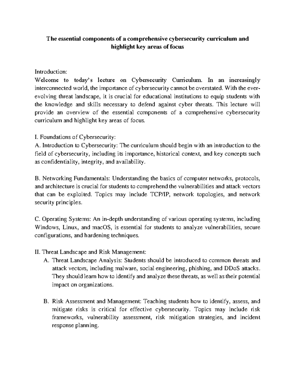 The essential components of a comprehensive cybersecurity curriculum ...