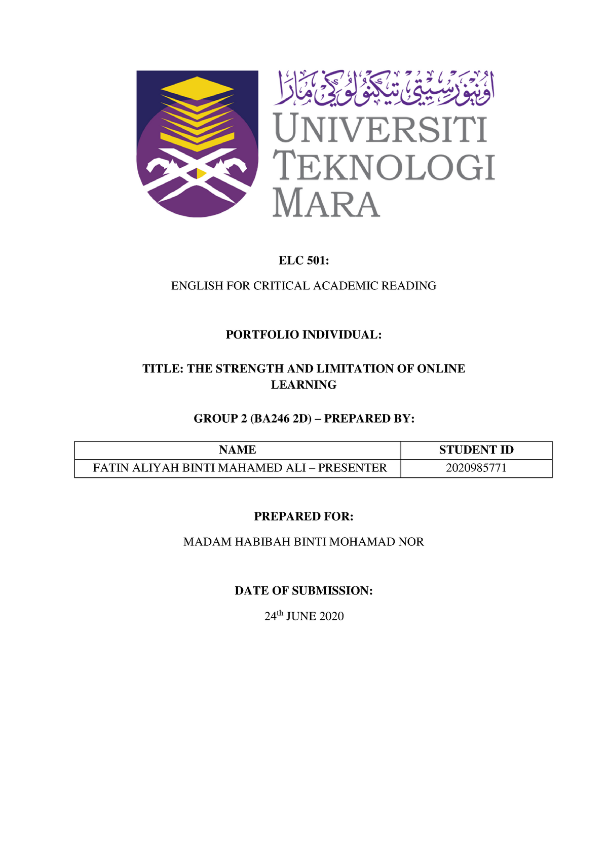 Forum Portfolio Ba246 2d Group 2 Fatin Aliyah English For Critical Studocu