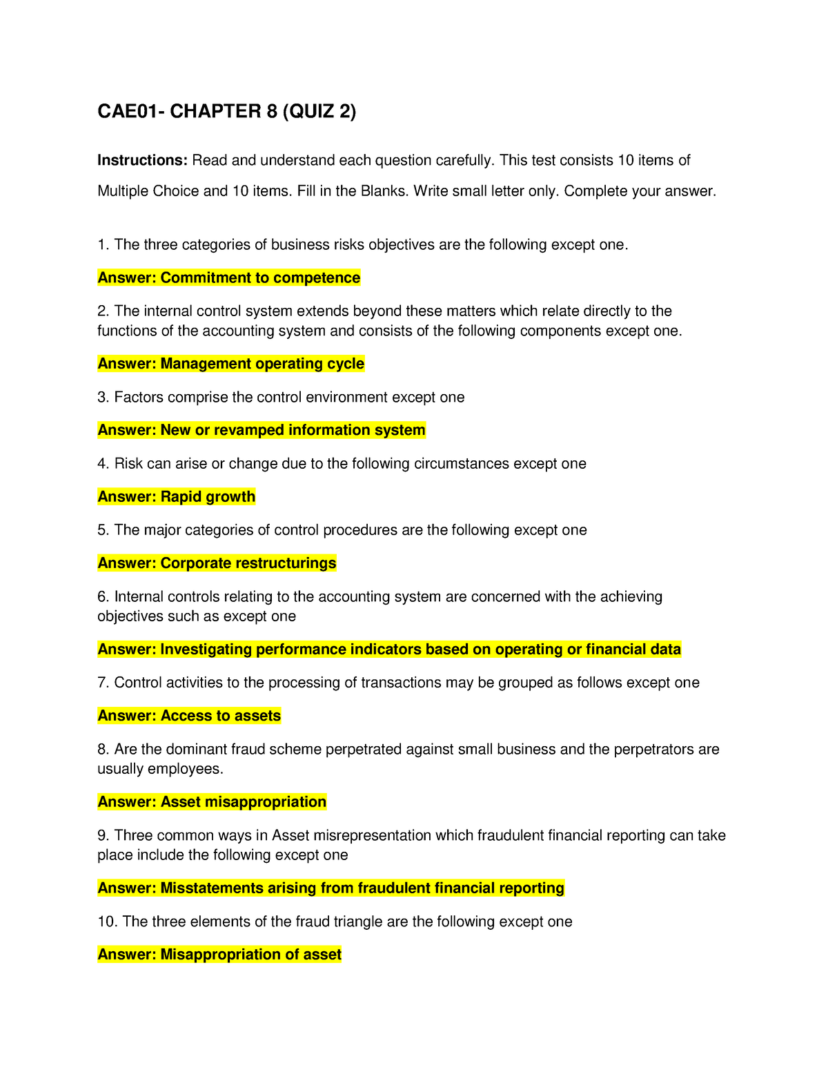 CAE01 Chapter 8 QUIZ 2 - QUESTION AND ANSWER ABOUT OVERVIEW OF INTERNAL ...