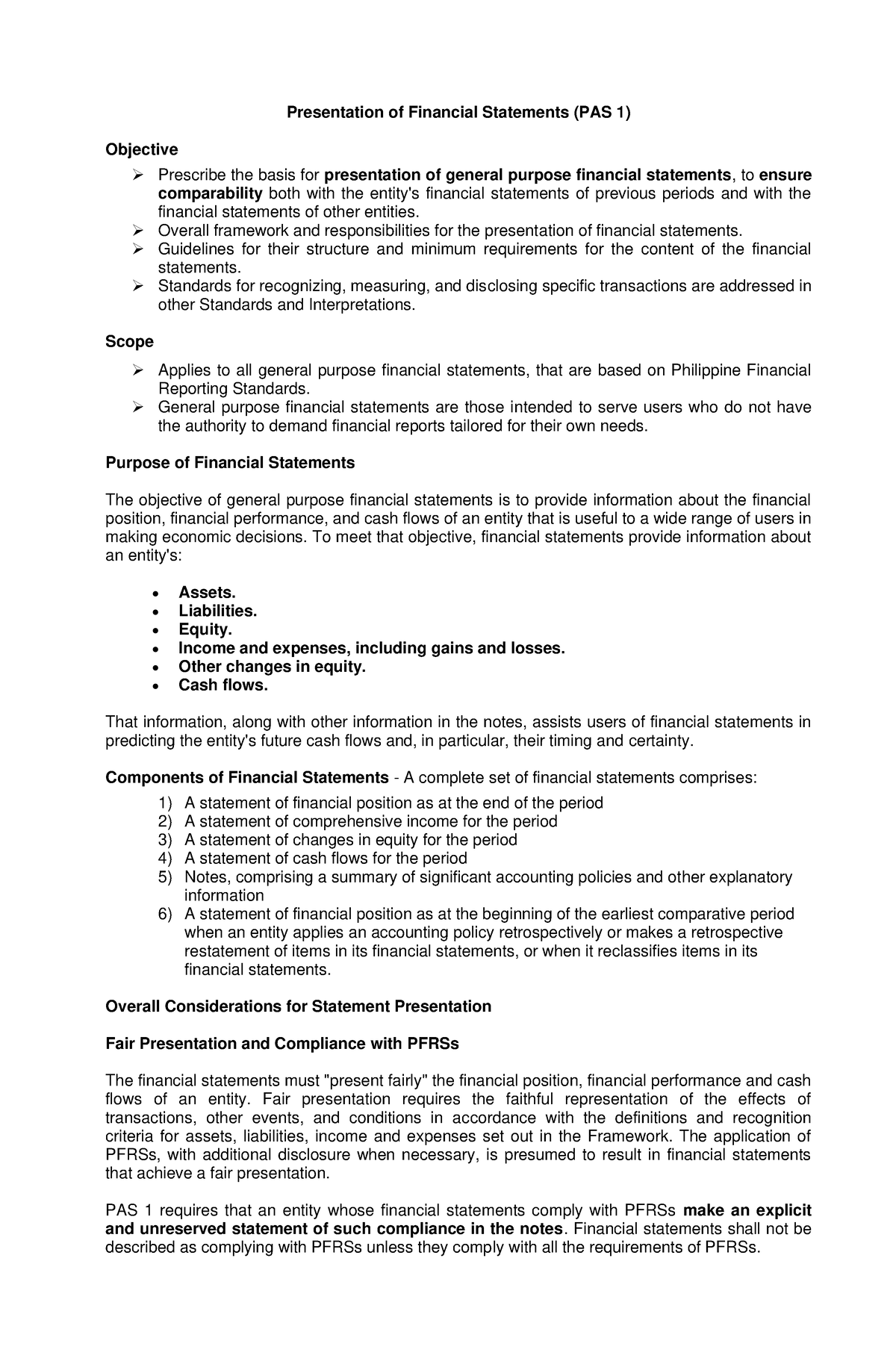 PAS 1 Presentation of Financial Statements - Presentation of Financial ...
