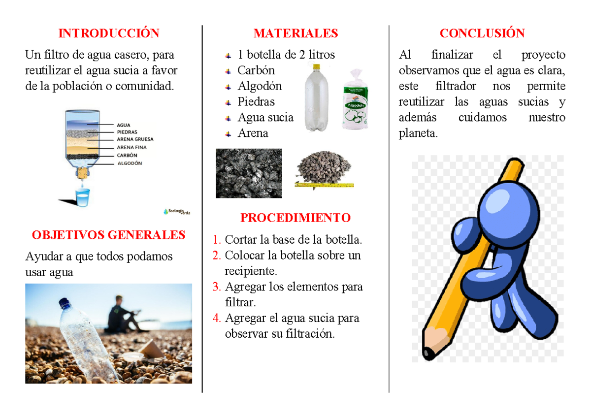 Triptico filtro de agua - INTRODUCCIÓN Un filtro de agua casero, para