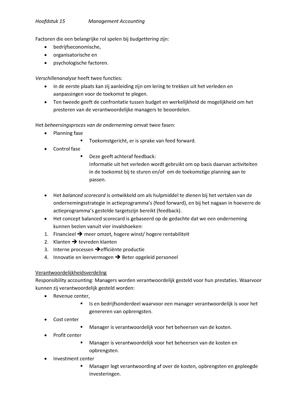 Samenvatting Management Accounting: Berekenen, Beslissen En Beheersen ...