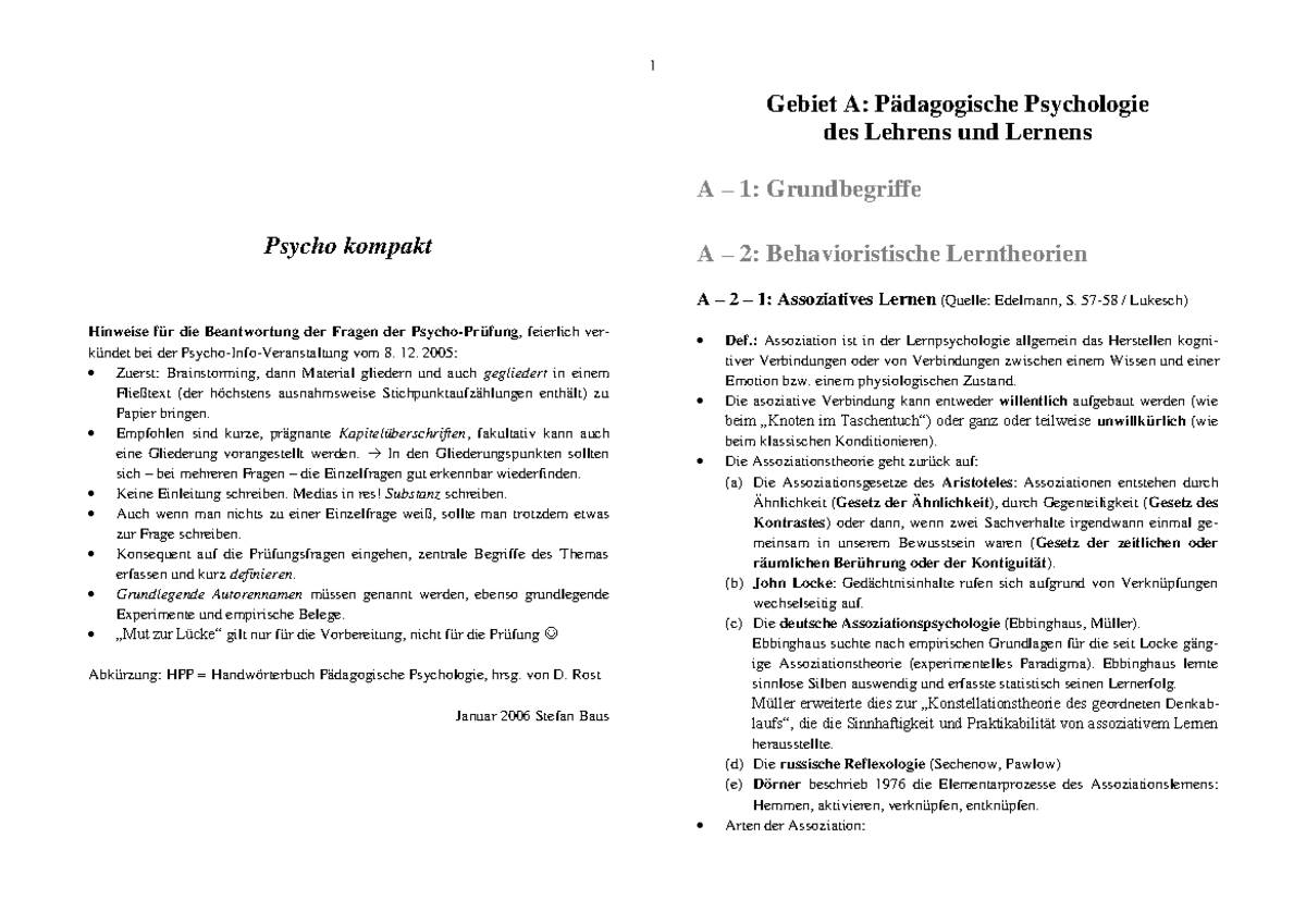 Münchner Skript Ews Psychologie Psychologie Staatsexamen sehr allumfassendes Skript - Psycho kompakt