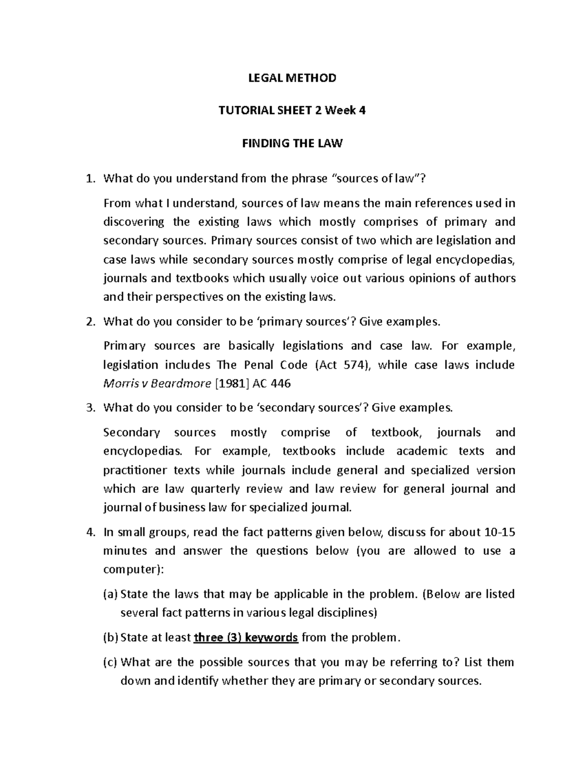 Tutorial 2 Finding The Law Legal Method Legal Method Tutorial Sheet 2 Week 4 Finding The Law Tutorial 2 Finding The Law Legal Method Legal Method Tutorial Sheet 2 Week 4 Finding The Law