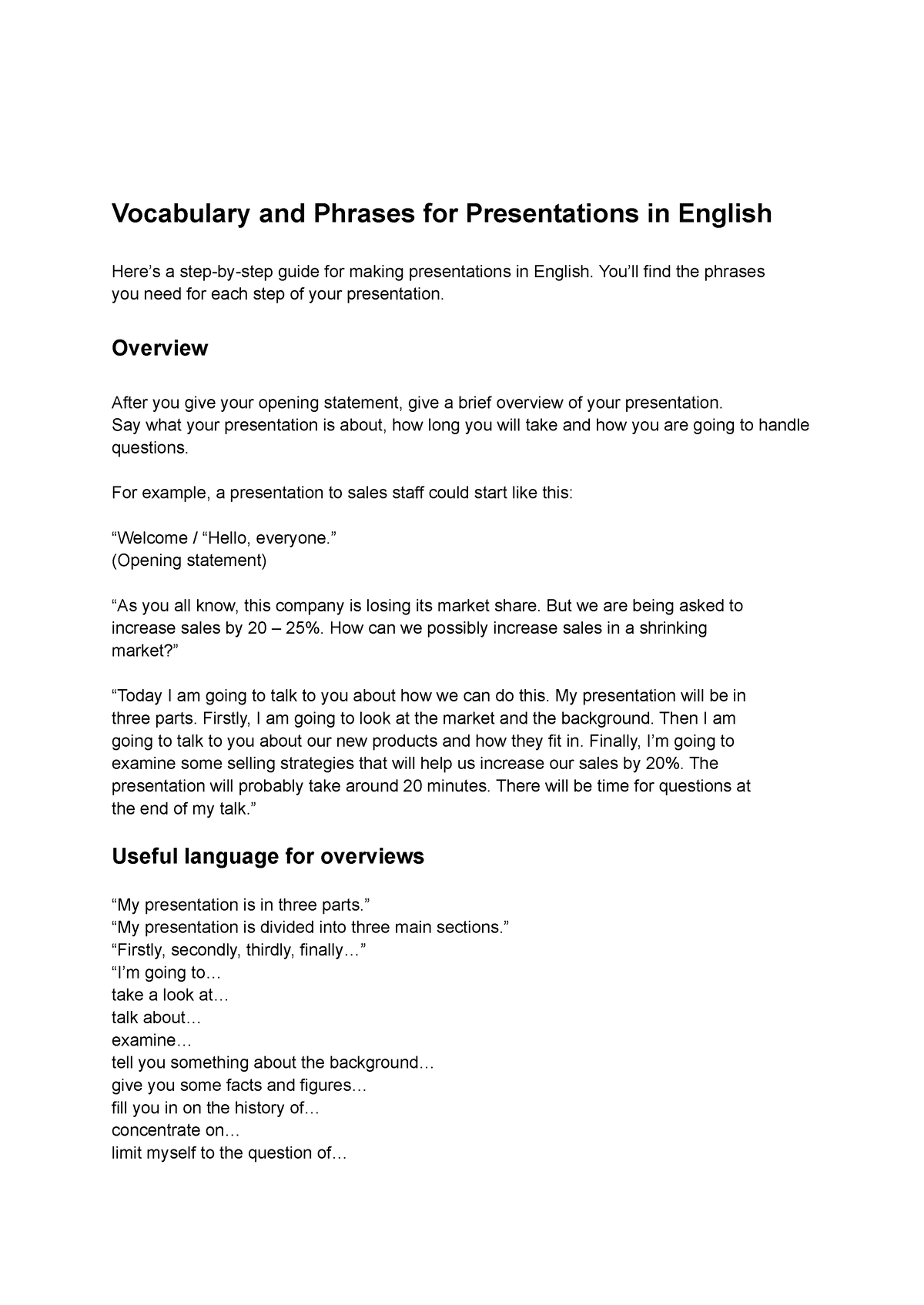 Presentations In English - You’ll Find The Phrases You Need For Each ...