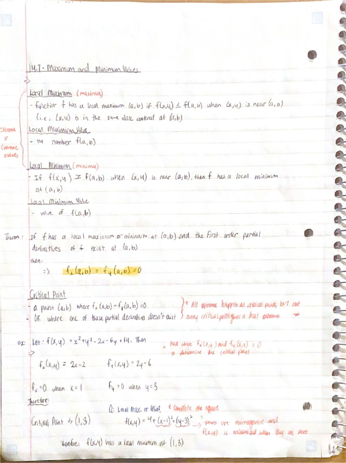 7 - Derivatives/Integrals - 14 Maximum and Minimum Values Local maximum ...