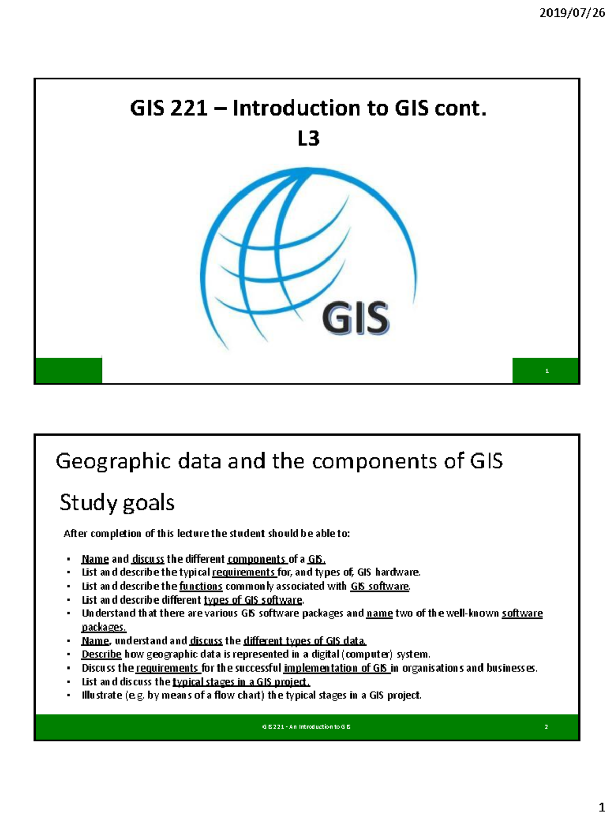 2019 L3 GIS221 Intro To GIS Click UP - GIS 221 –Introduction To GIS ...