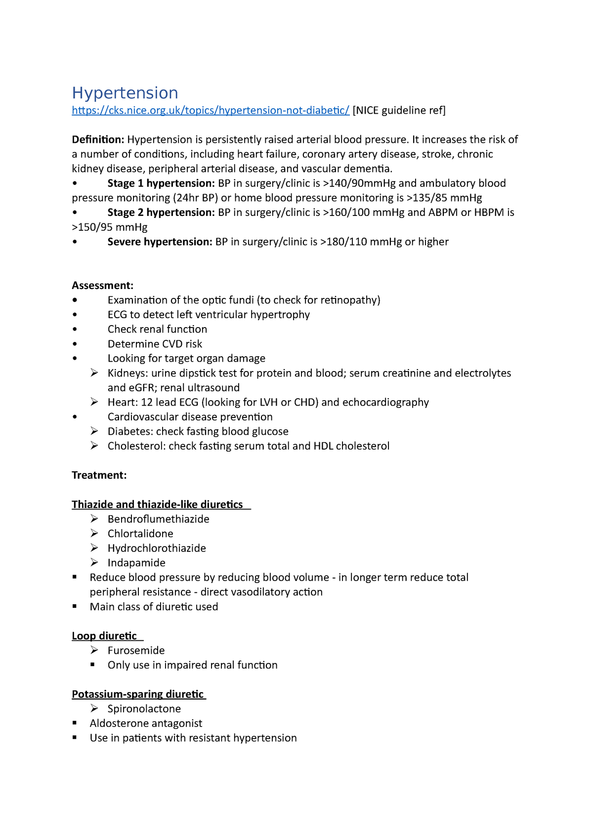 Hypertension - revision notes - Hypertension cks.nice.org/topics