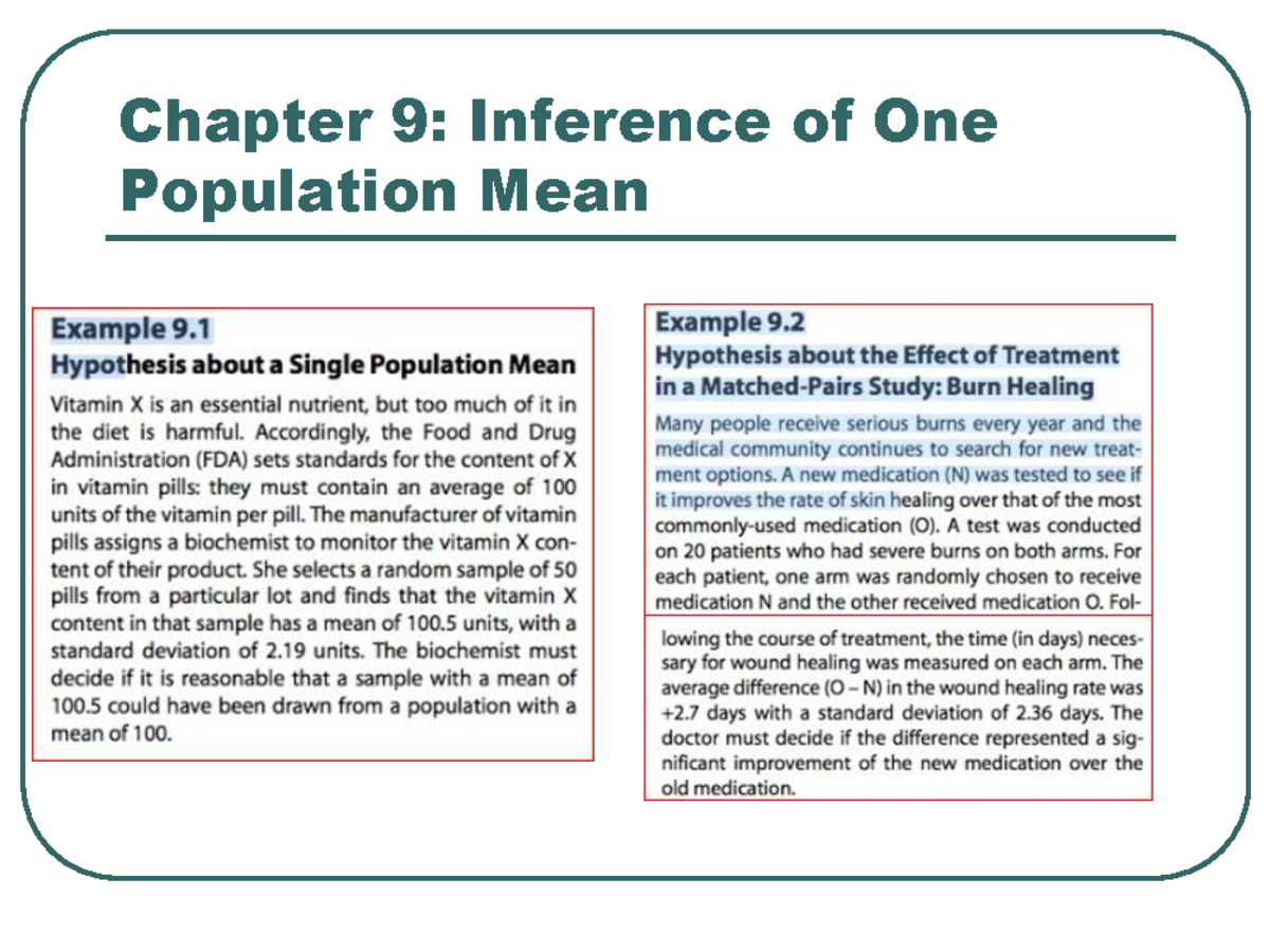 STA3173 Chapter 9 Inference of One Population Mean handout - Chapter 9 ...
