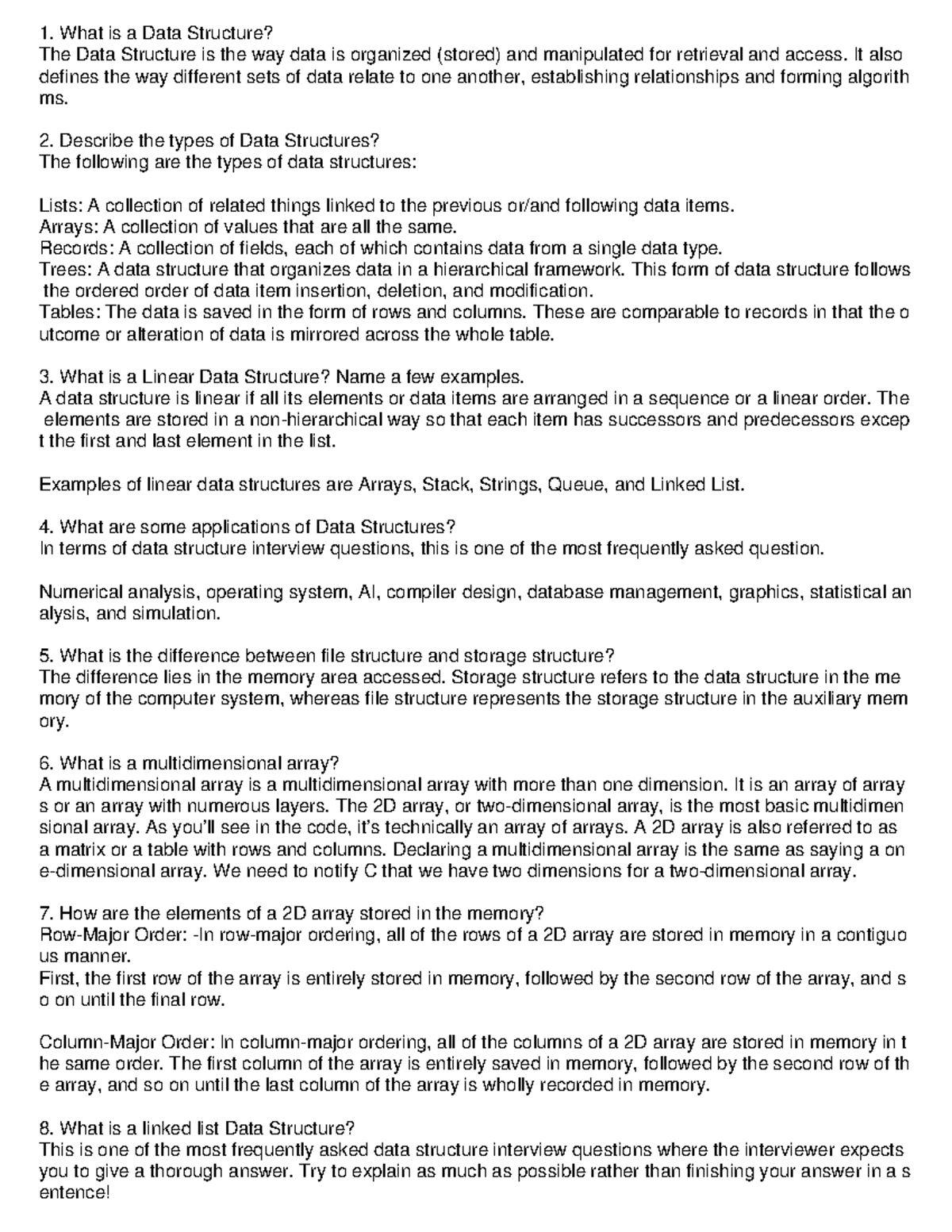 DSA VIVA Questions - viva qp - What is a Data Structure? The Data ...
