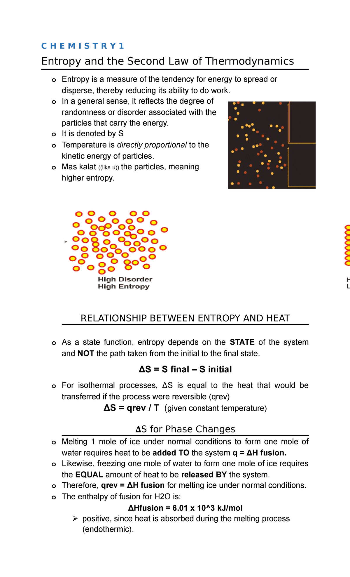Lithium Entropy and the Second Law of Thermodynamics C H E M I S T