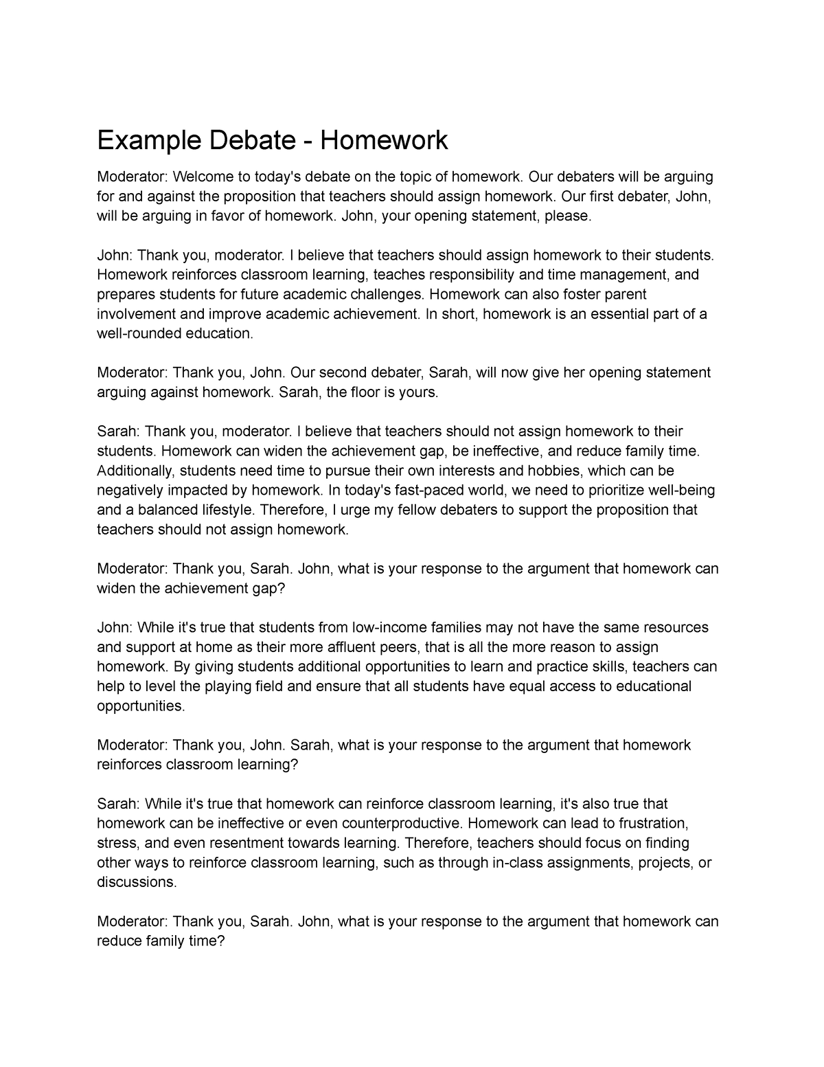 homework debate history