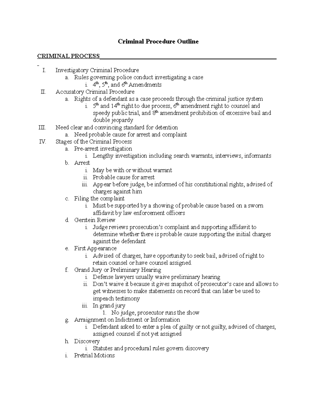 Criminal Procedure Outline - Criminal Procedure Outline CRIMINAL - Studocu