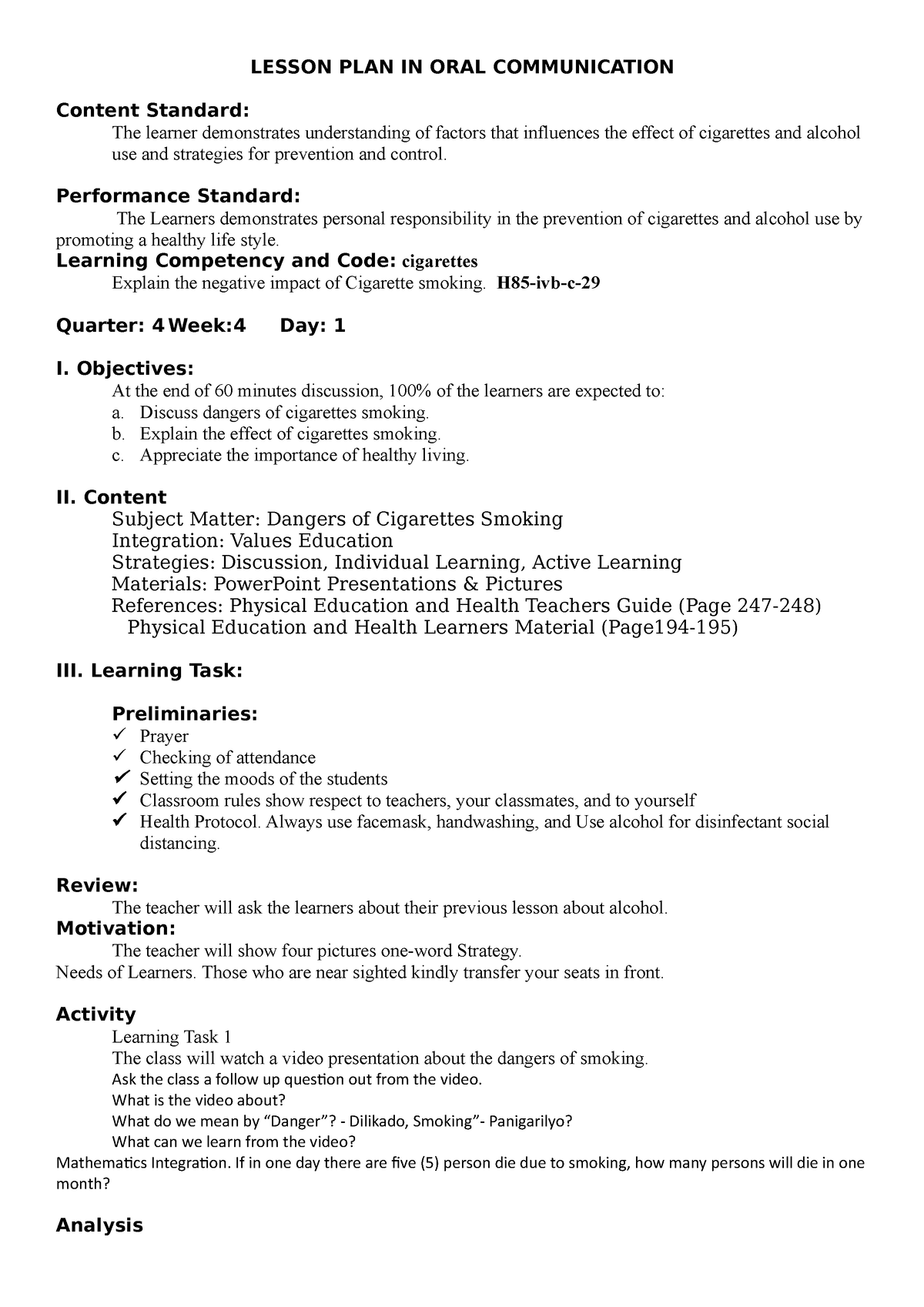 English 11 - DLP - LESSON PLAN IN ORAL COMMUNICATION Content Standard ...