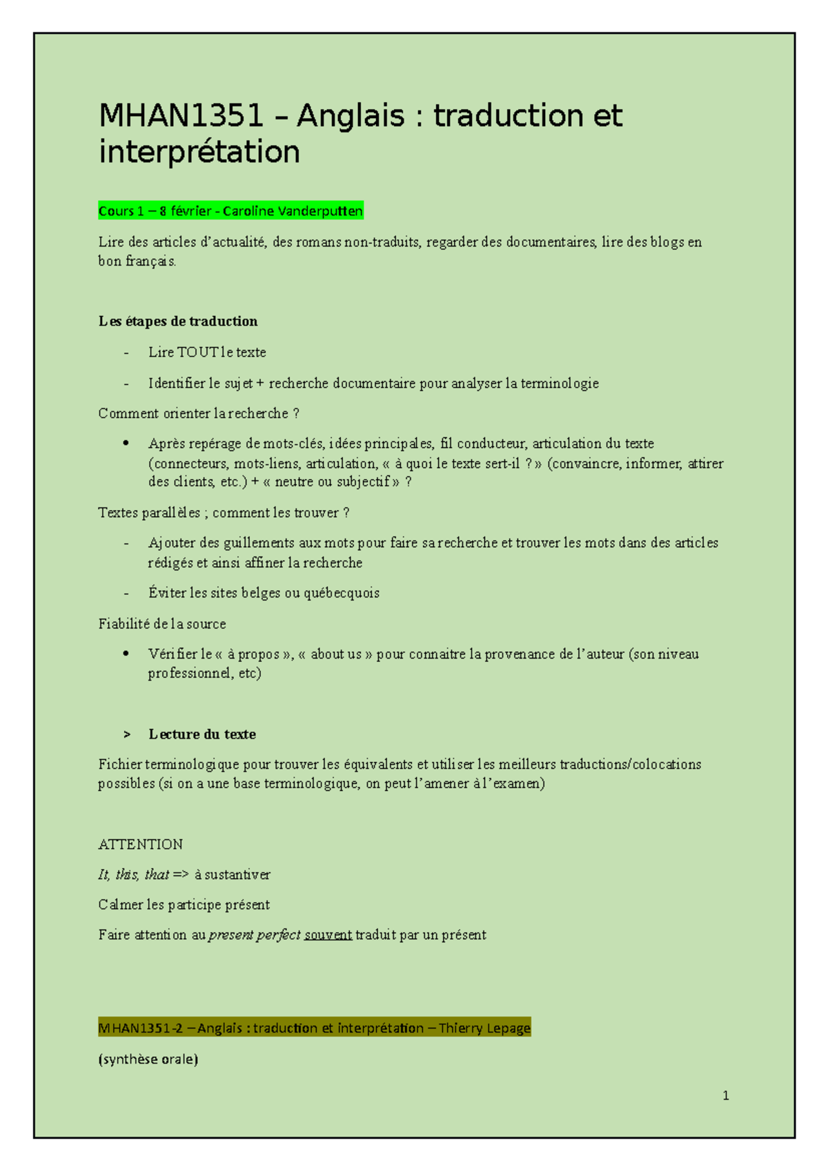 MHAN13512 Anglais Trad et interprétation MHAN1351 Anglais traduction et interprétation