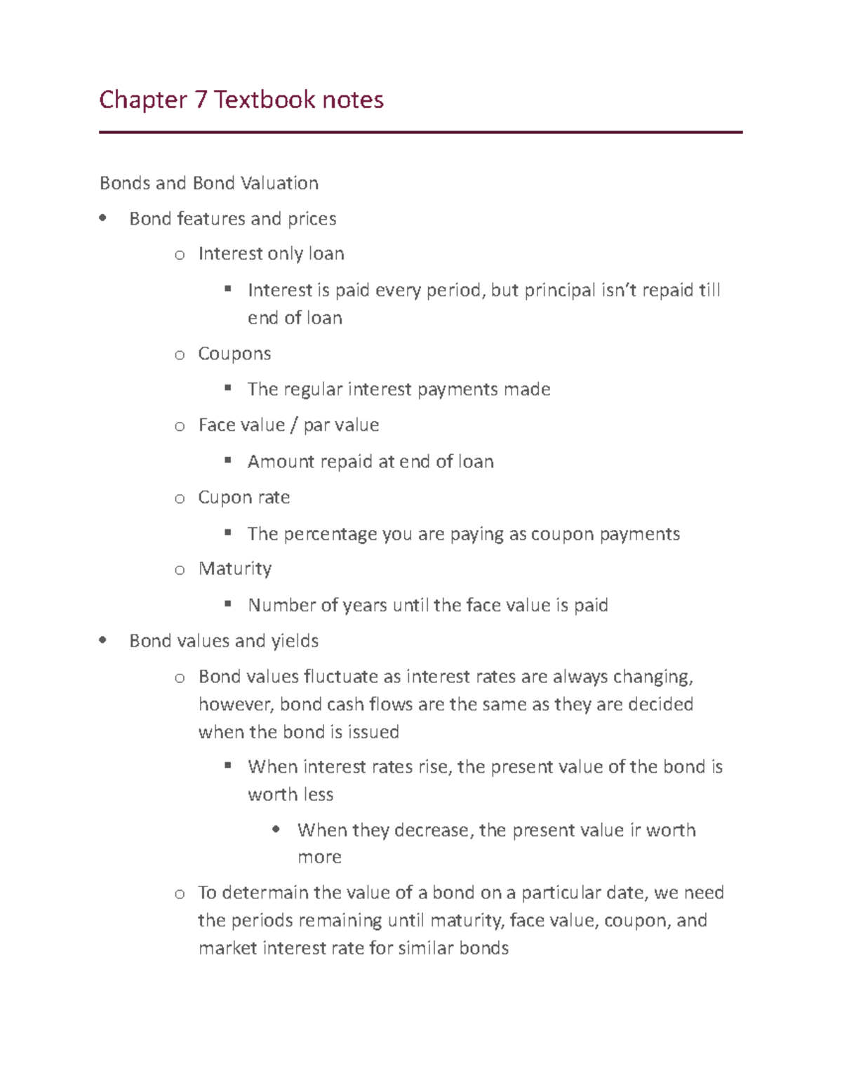 Chapter 7 Textbook notes - Chapter 7 Textbook notes Bonds and Bond ...