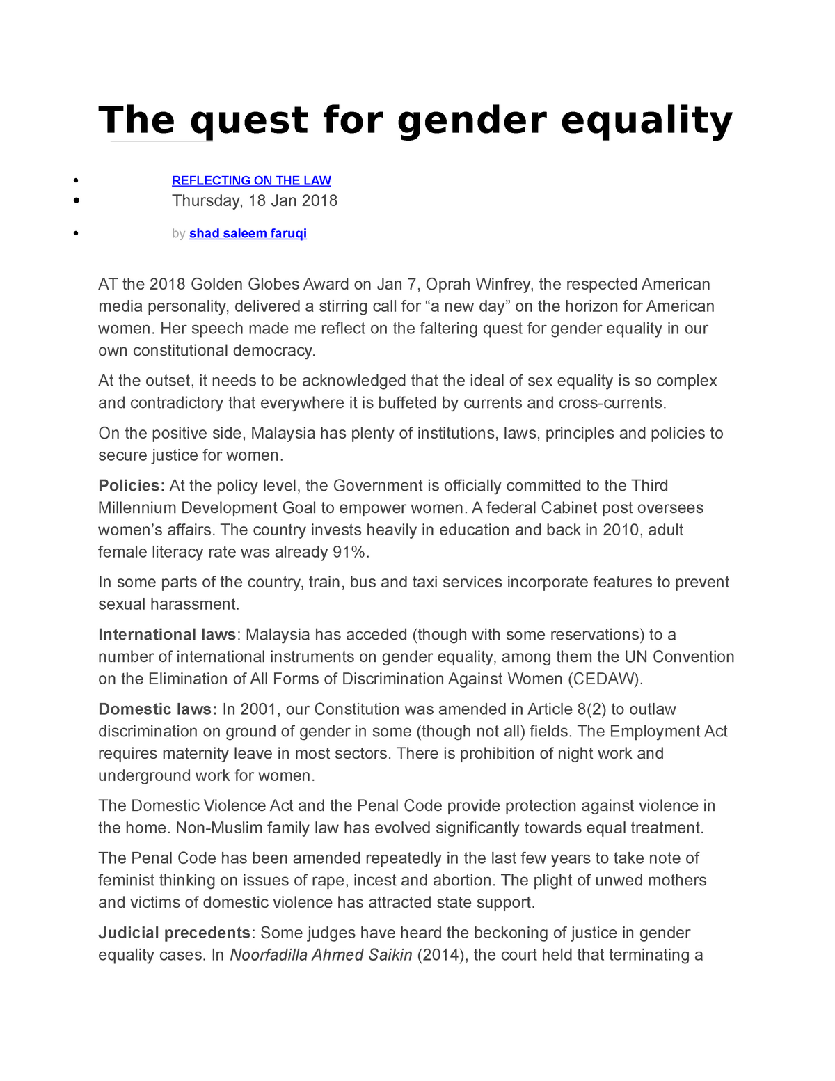 literature review on gender equality pdf