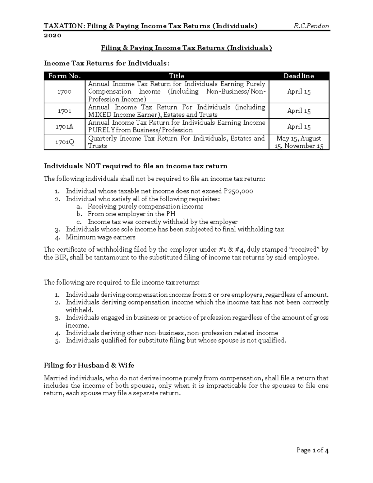 CPA Tax Reviewer Tax Filing INDV 2020 Filing & Paying