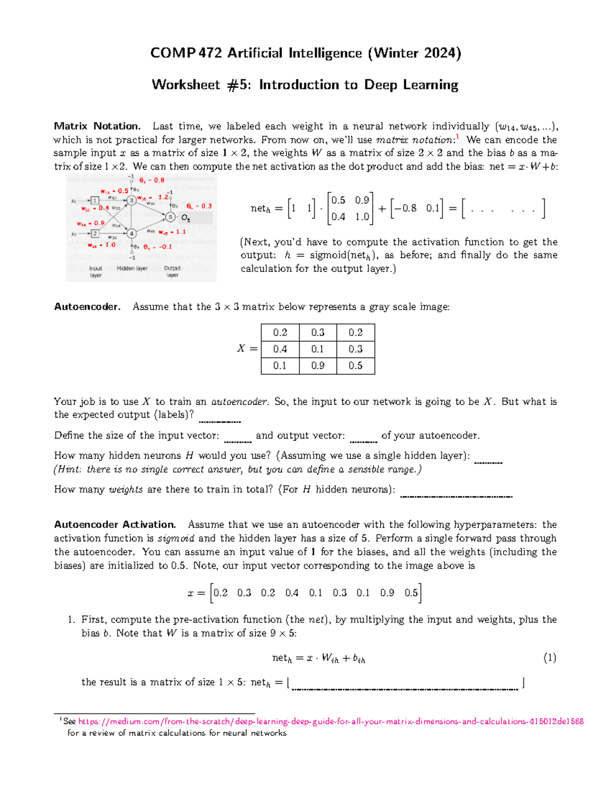 06 dl ex - DL and Ex - COMP 472 Artificial Intelligence (Winter 2024 ...
