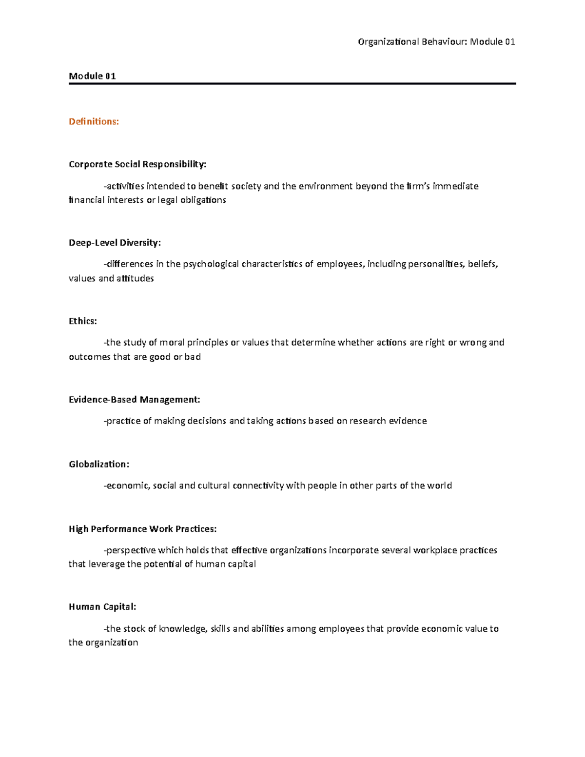 Module 01 - Lecture notes 1 - Organizational Behaviour: Module 01 ...