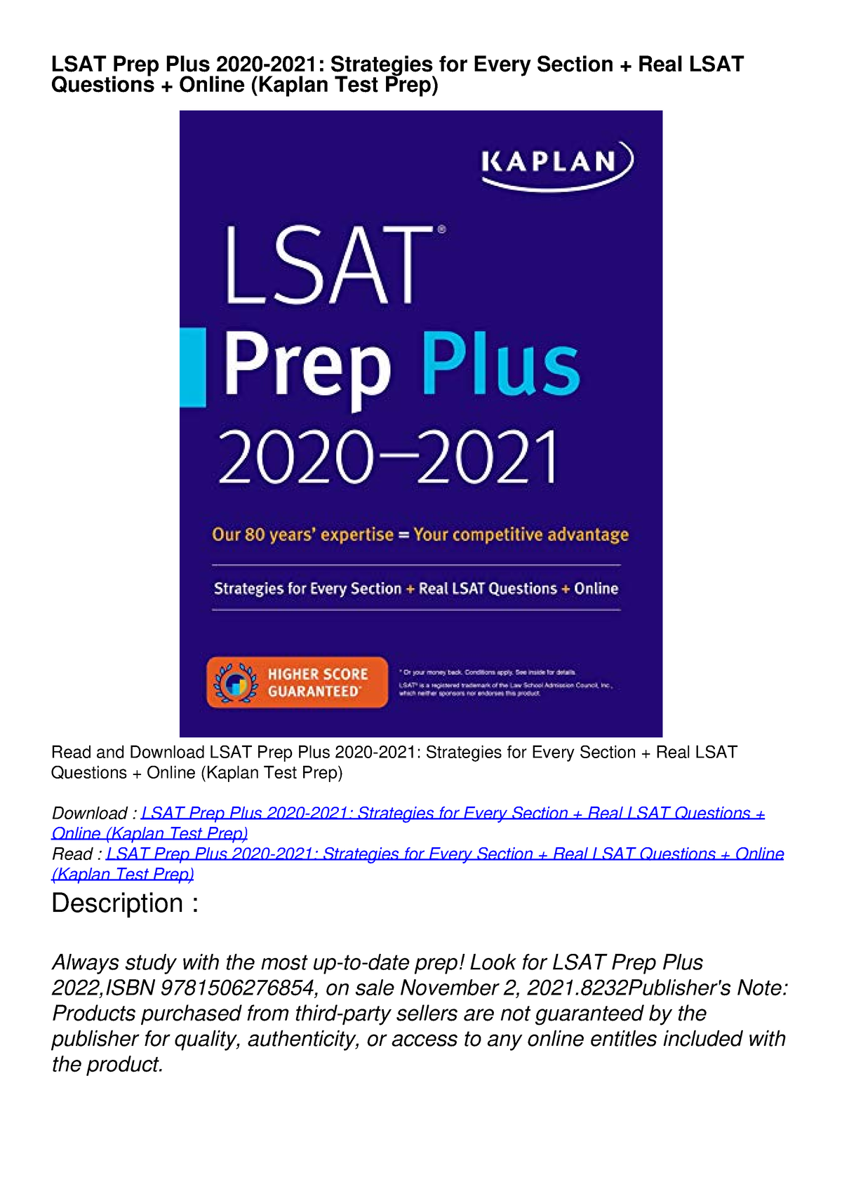 PDF_ LSAT Prep Plus 20202021 Strategies for Every Section + Real LSAT