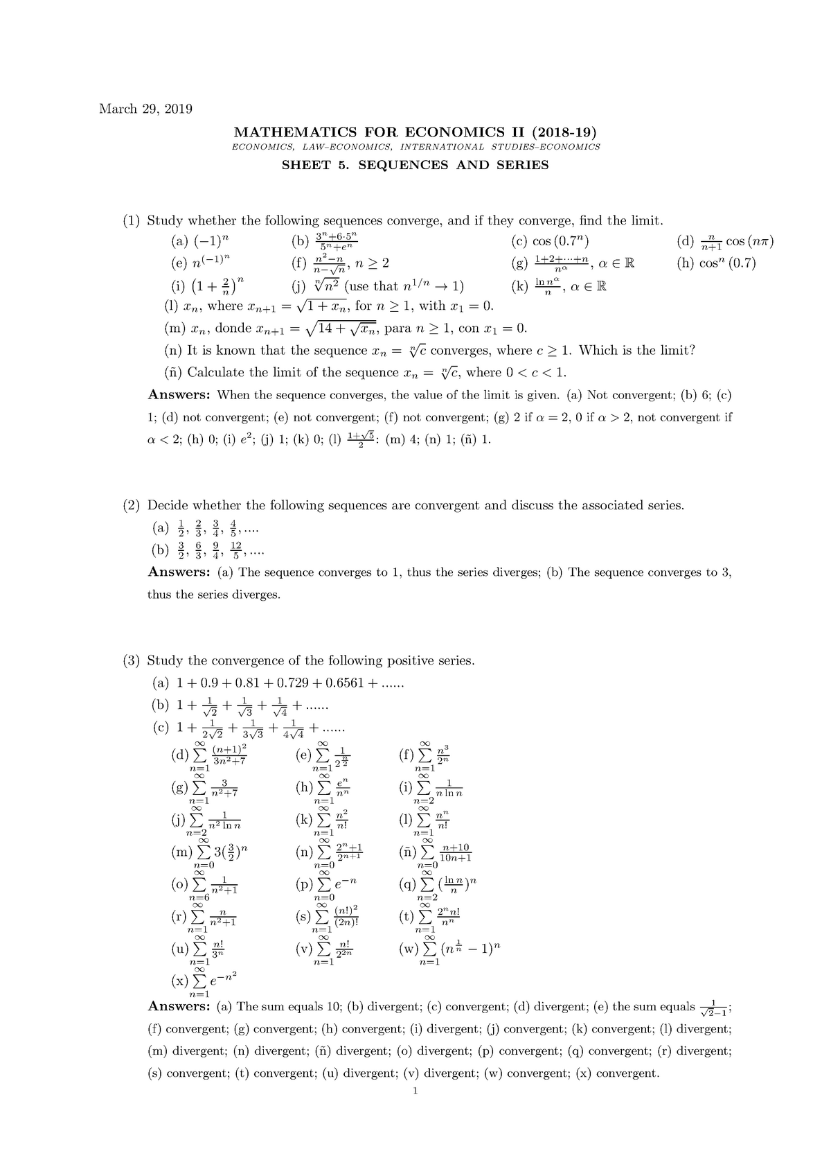 Sheet 5 Sequences Series Ans Microeconomia 2 Uc3m Studocu