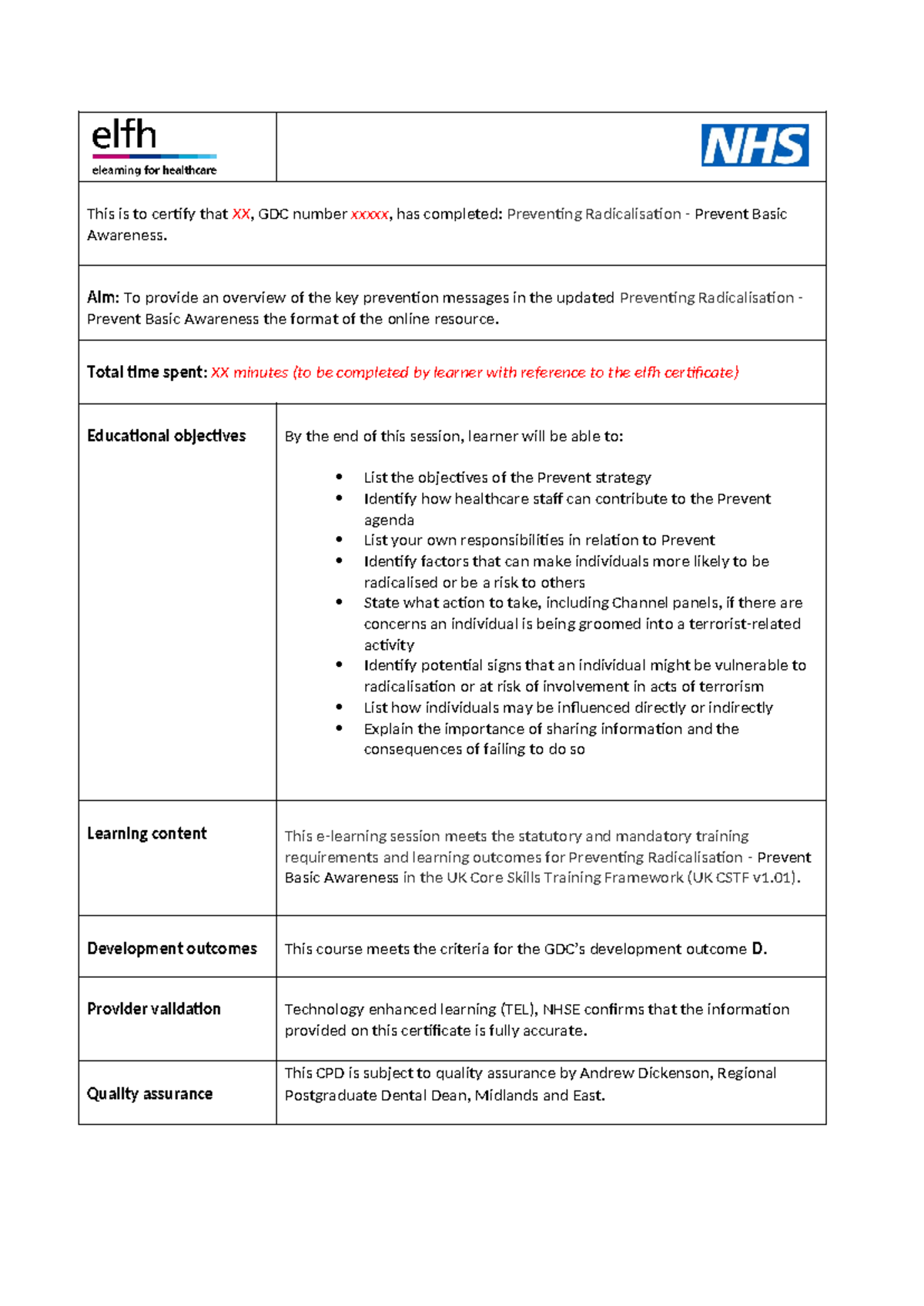 Preventing Radicalisation Prevent Basic Awareness CPD Form - This is to ...