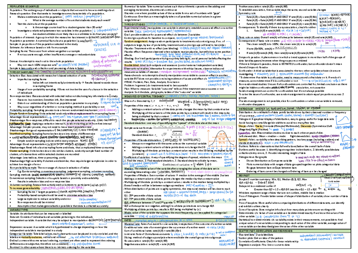 GEA1000 Cheatsheet - POPULATION VS SAMPLES Popula3on: The en3re group ...