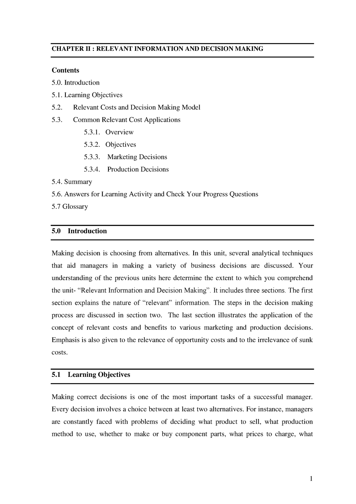 Cost II Chapter II Relevant Information and Decision Making 2016 ...