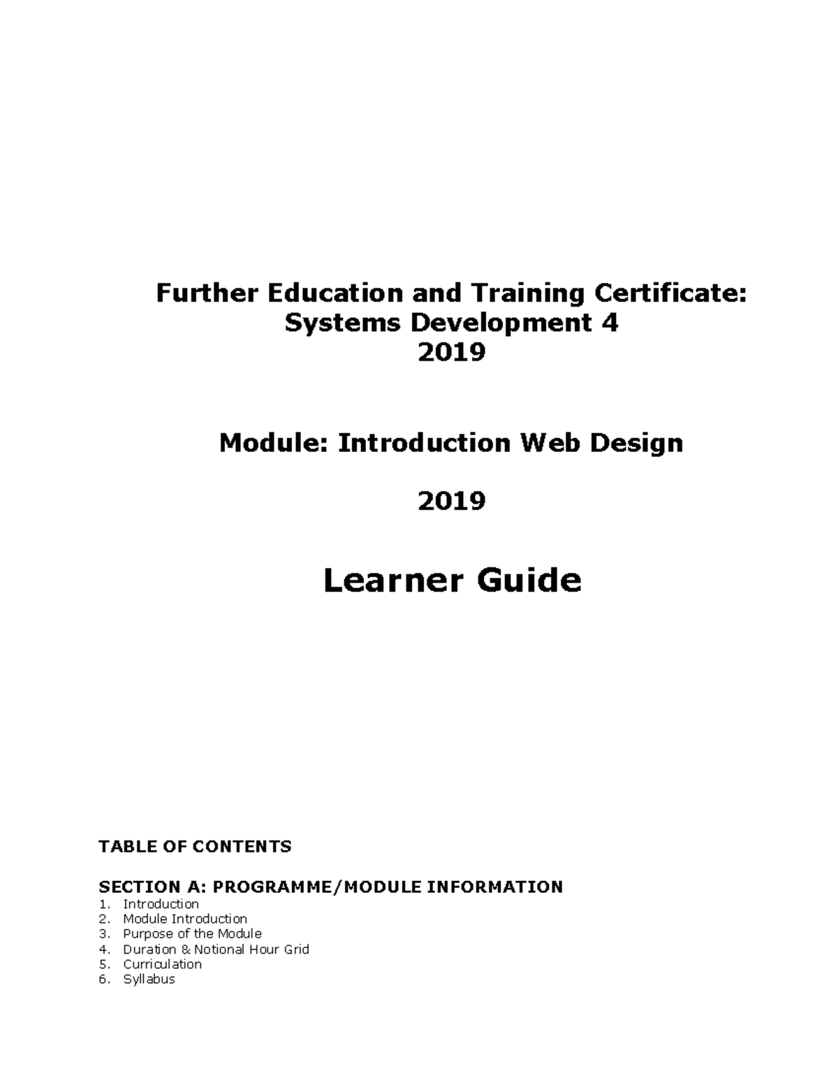 14910 Learner Po E Guide - TABLE OF CONTENTS SECTION A: PROGRAMME ...