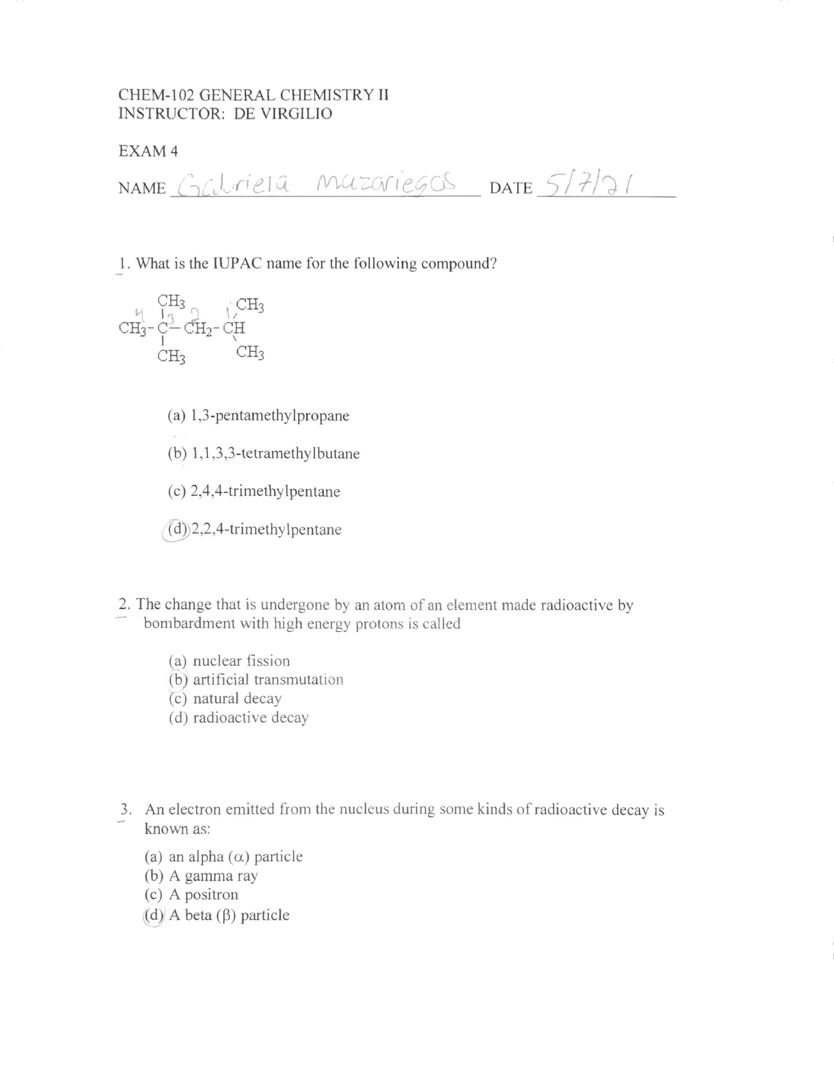 Chem Final Exam - Practice Material For Preparation To Prof. Z Class ...