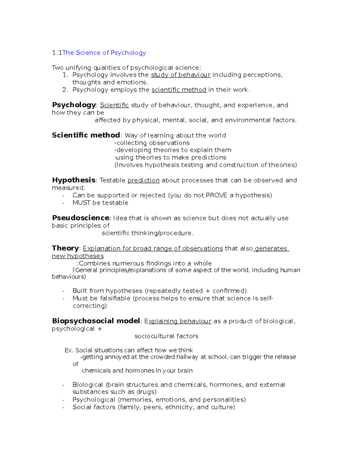 Summary - complete - Intro Psychology: Part 1 - Chapter 1 - 8 - 1 ...