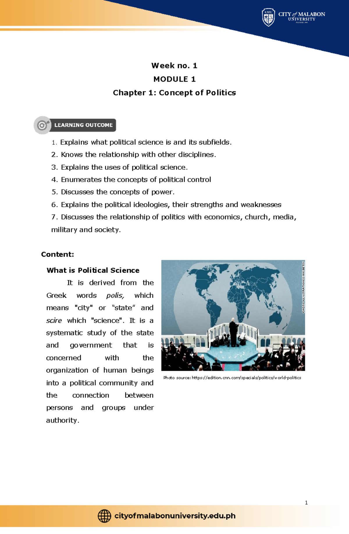 Module 1 - Polgov - Week No. 1 MODULE 1 Chapter 1: Concept Of Politics ...