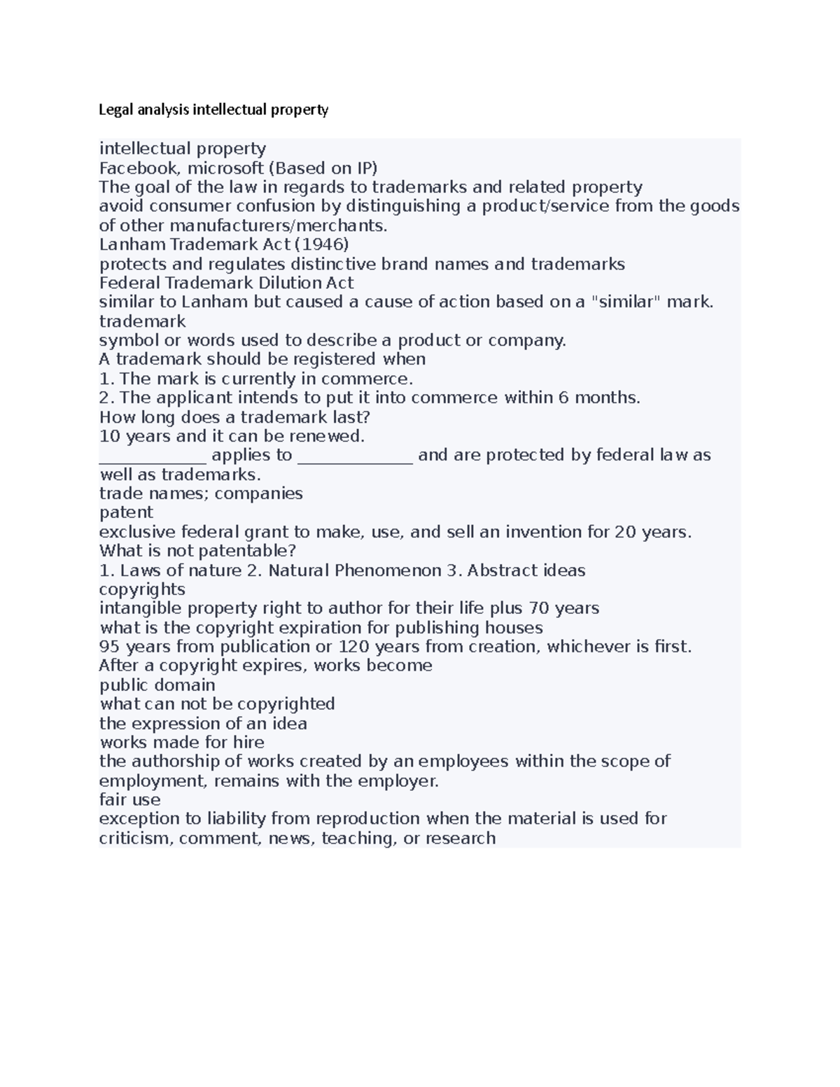 Legal analysis intellectual property - Legal analysis intellectual ...