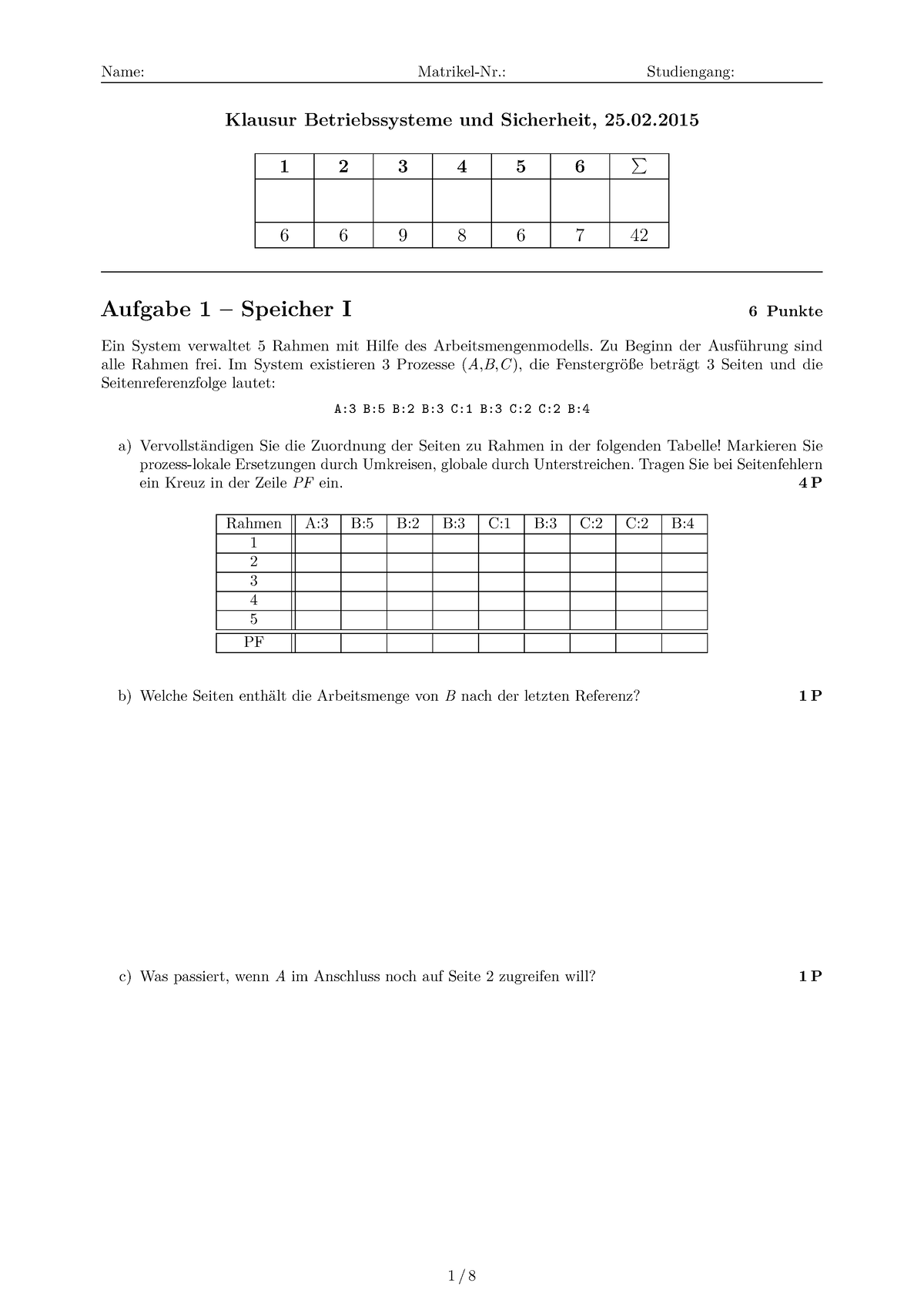 Klausur 2015-02 - Name: Matrikel-Nr.: Studiengang: Klausur ...