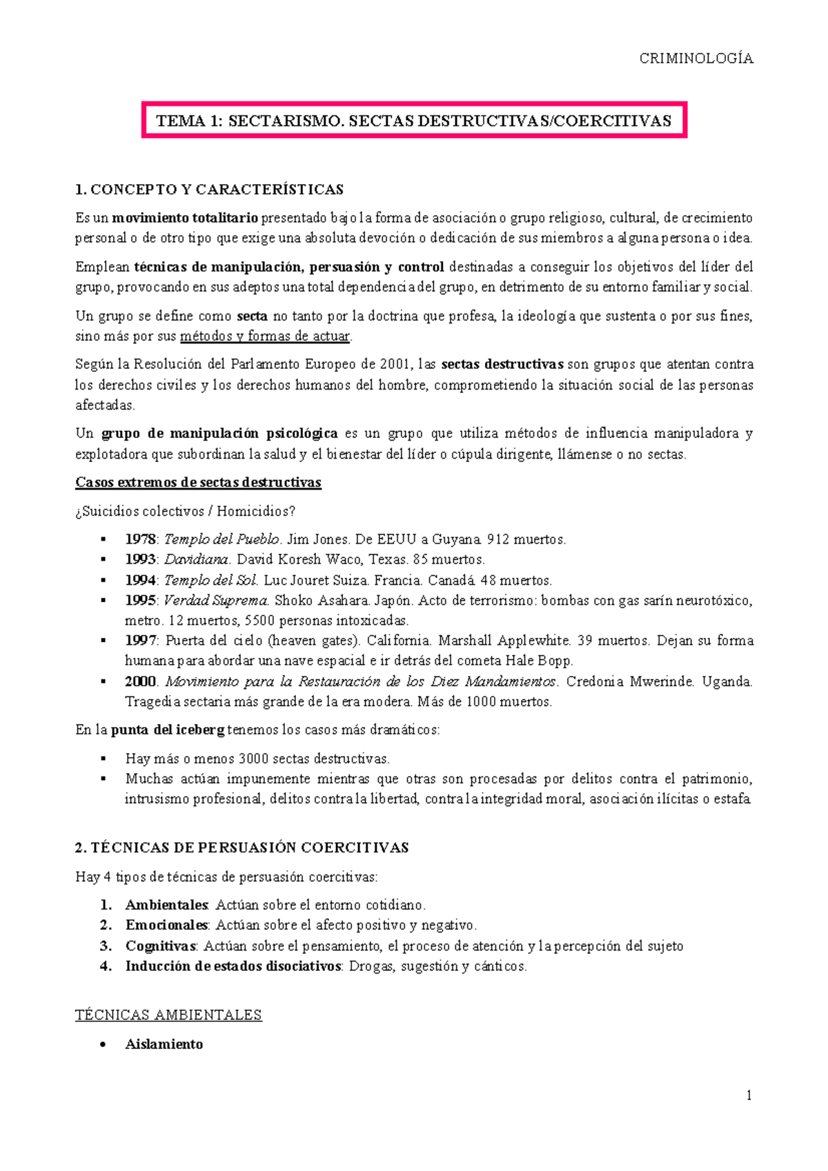 T.1 CriminologíA - Apuntes del tema 1 de la asignatura Criminología II ...