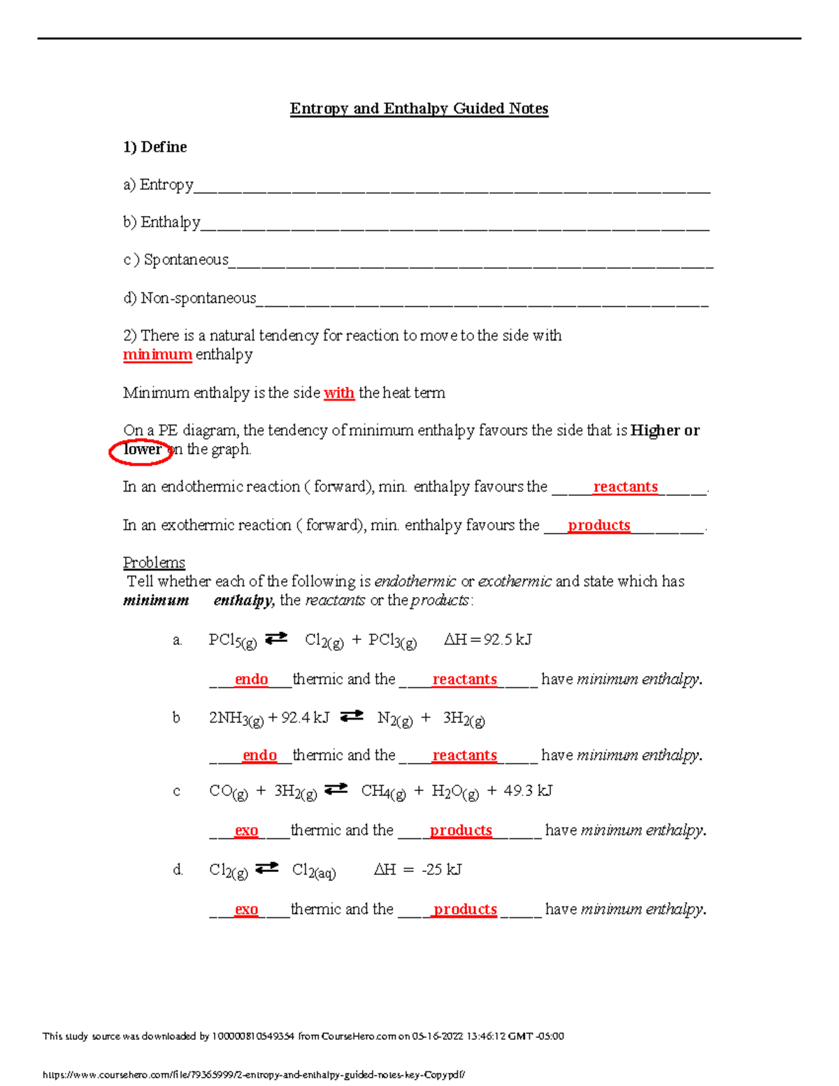 2 Entropy And Enthalpy Guided Notes Key Copy - - Studocu