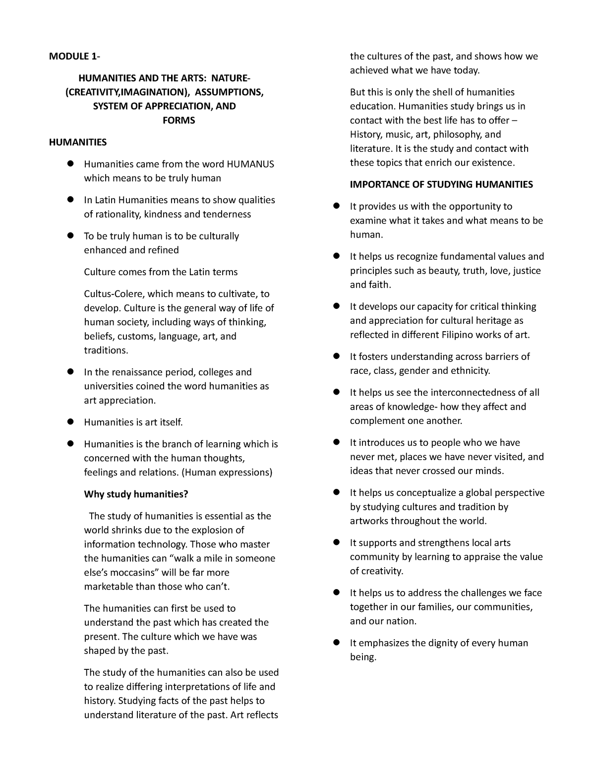 Module 1 Humanities - Reviewer In Quiz Or Activity - MODULE 1 ...