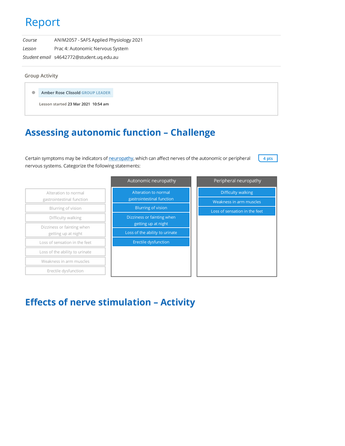 Prac 4 Autonomic Nervous System report - Report Course ANIM2057 - SAFS ...