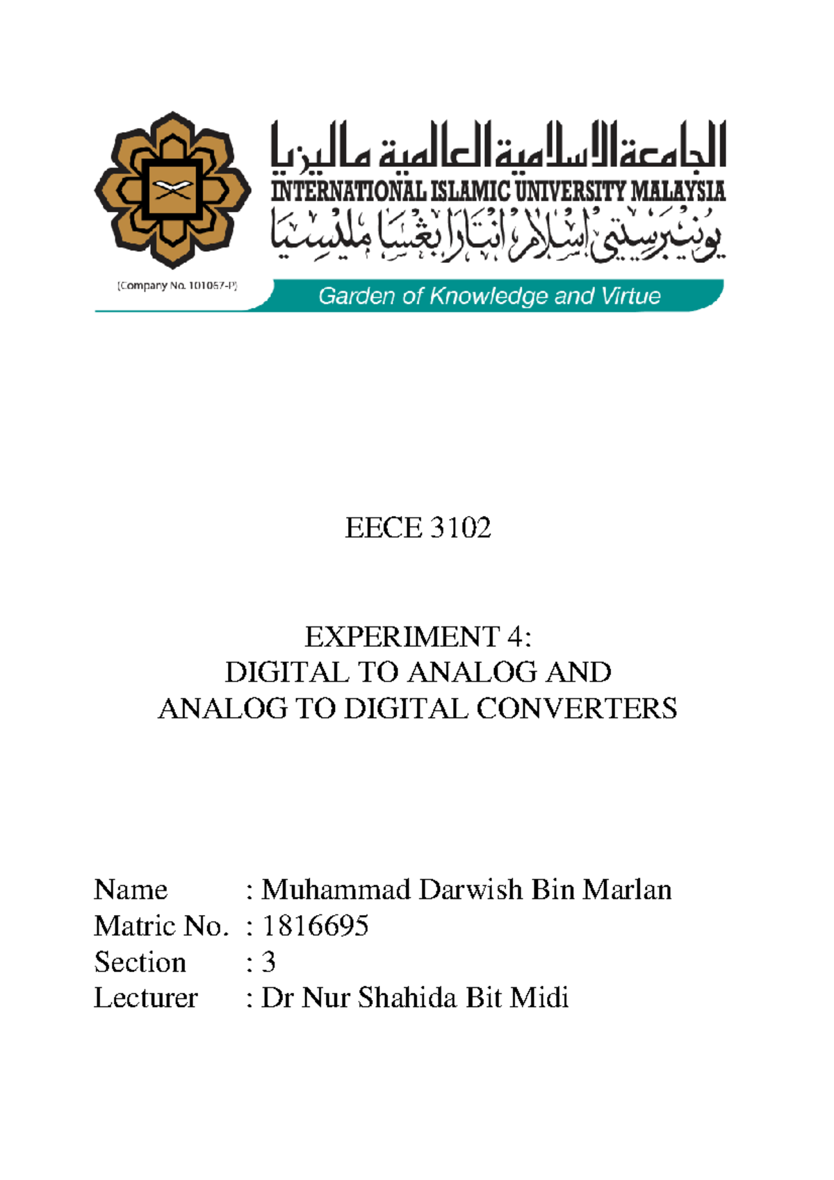 lecture notes 2020 EECE 3102 EXPERIMENT 4 DIGITAL TO ANALOG AND