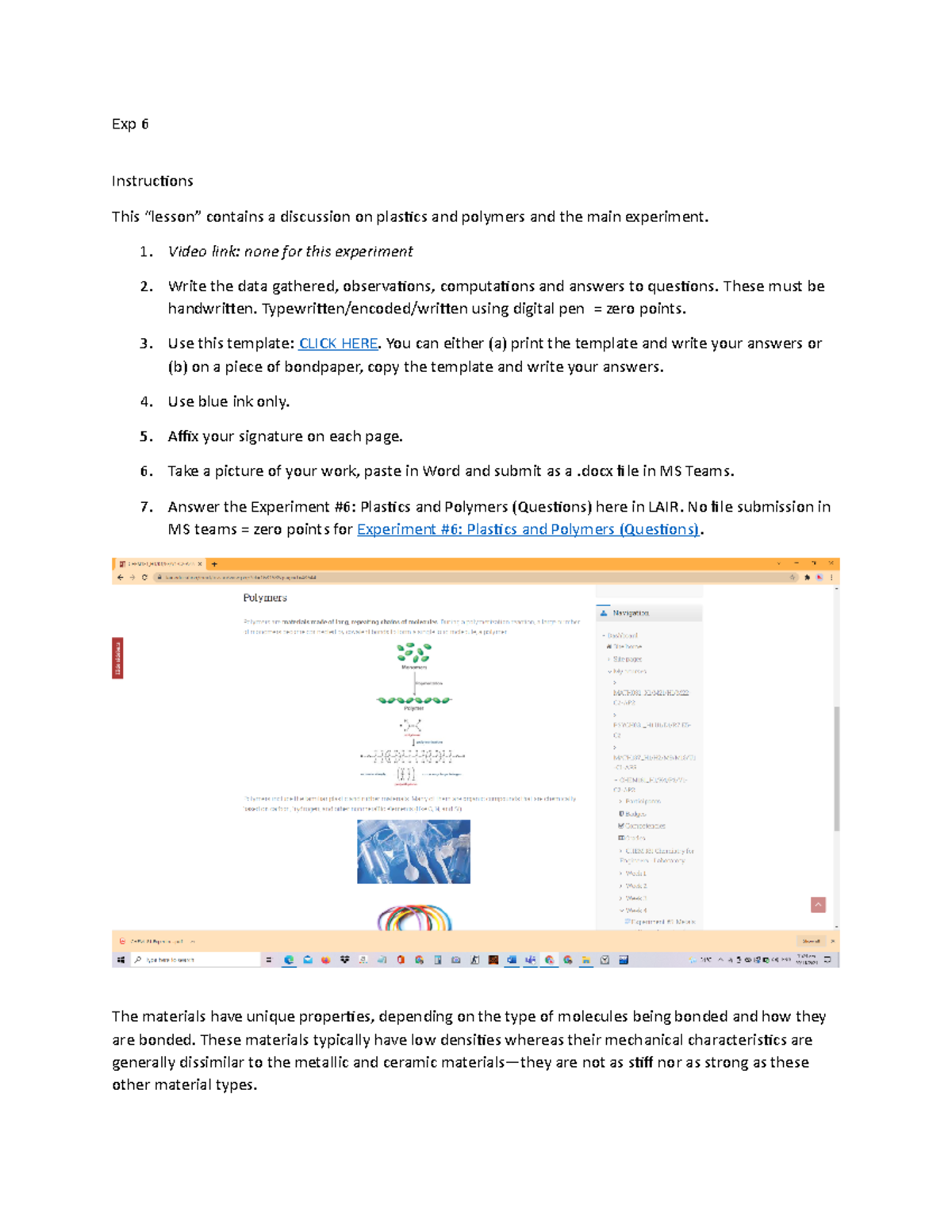 Notes - chem - Exp 6 Instructions This “lesson” contains a discussion ...