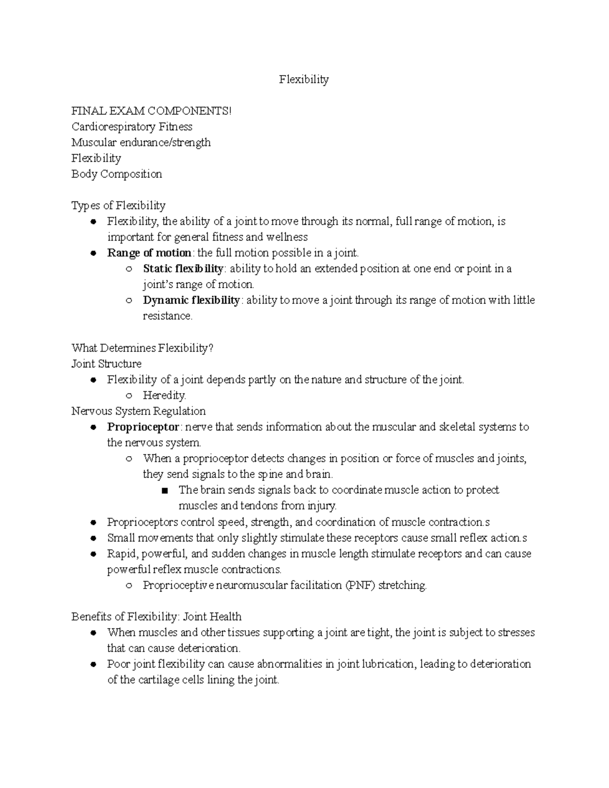 Flexibility Notes - Flexibility FINAL EXAM COMPONENTS ...