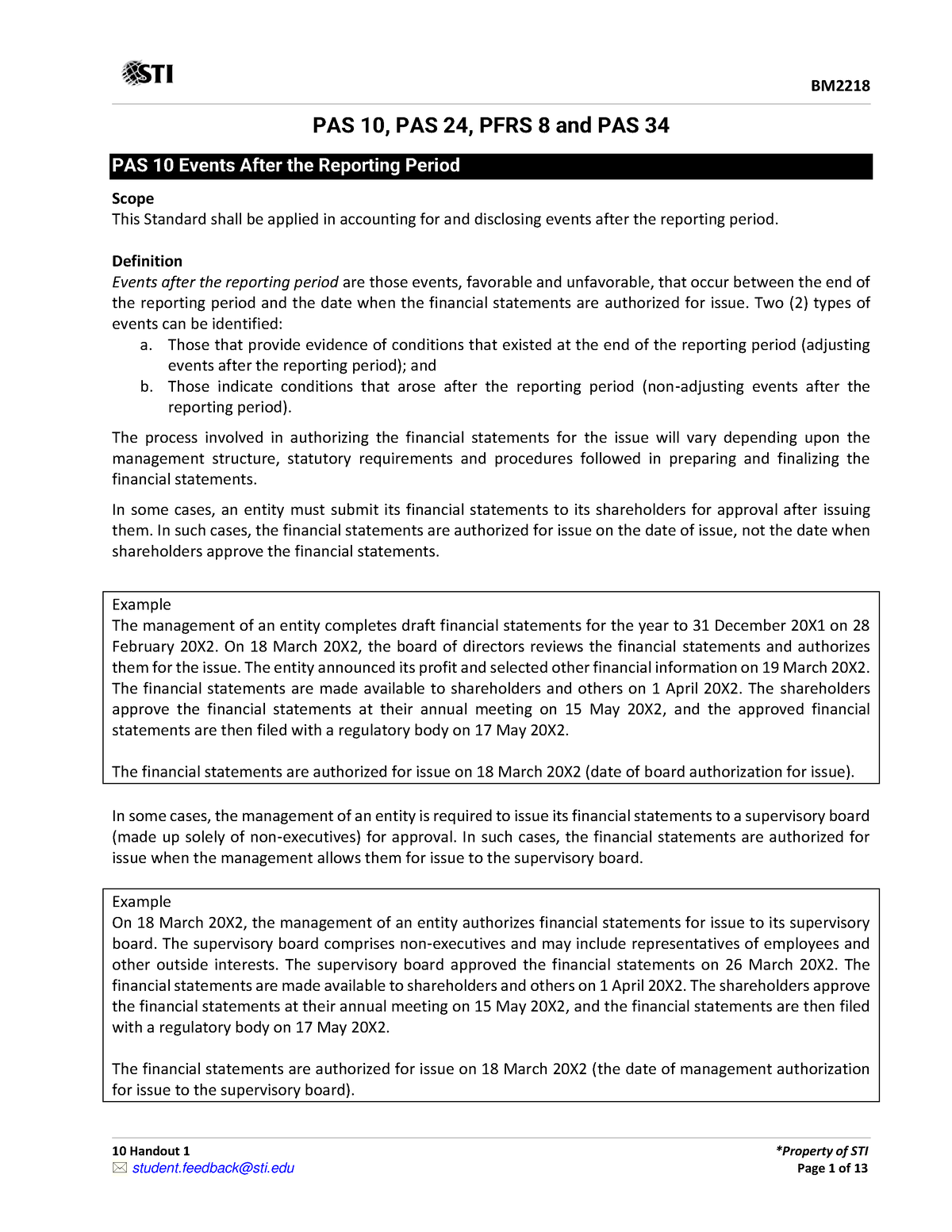 10 Handout 1(22) - Cfas - 10 Handout 1 *Property Of STI PAS 10, PAS 24 ...