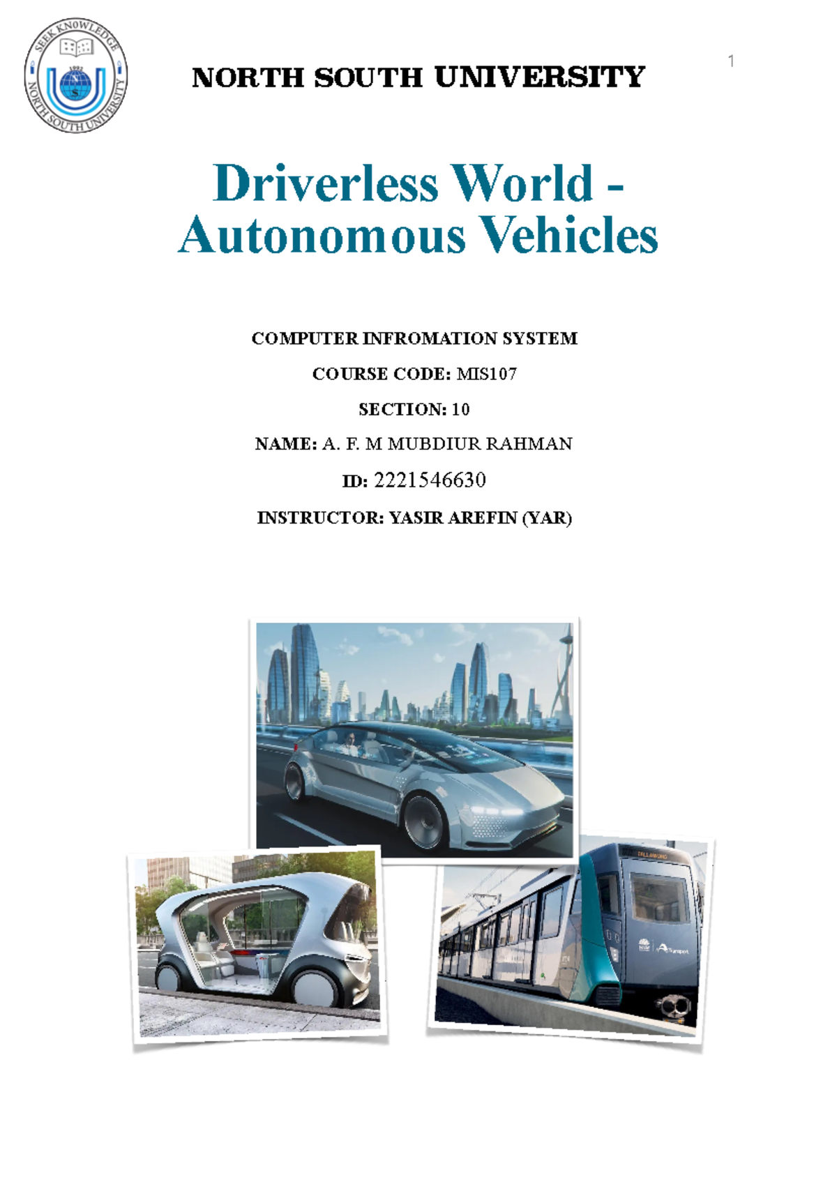 Mis 107 A. F. M Mubdiur Rahman - Driverless World - Autonomous Vehicles ...
