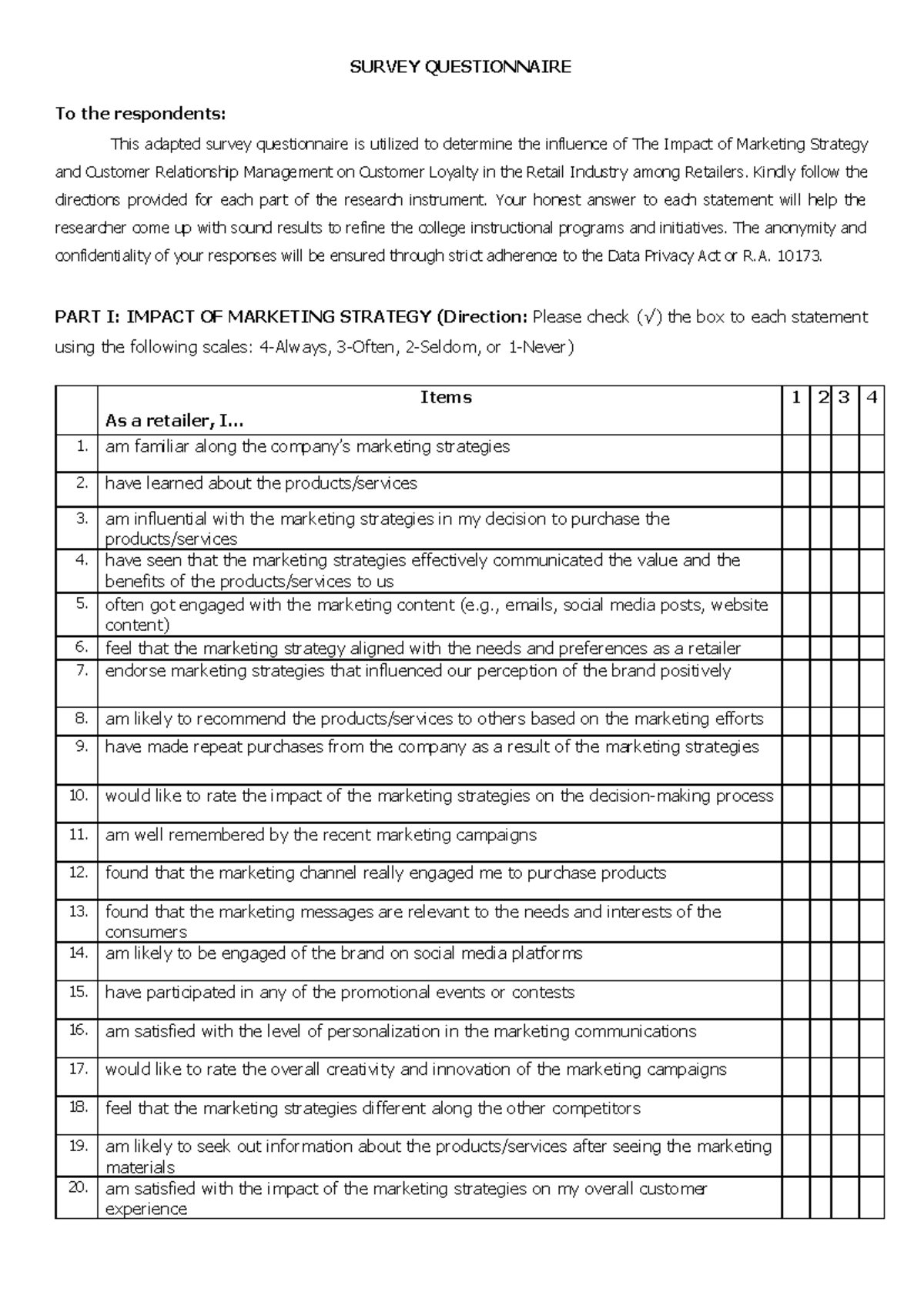 Rescued-document - Okay - SURVEY QUESTIONNAIRE To the respondents: This ...