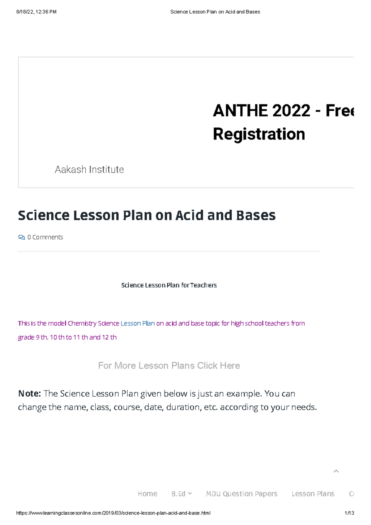 Science Lesson Plan on Acid and Bases - You can change the name, class ...