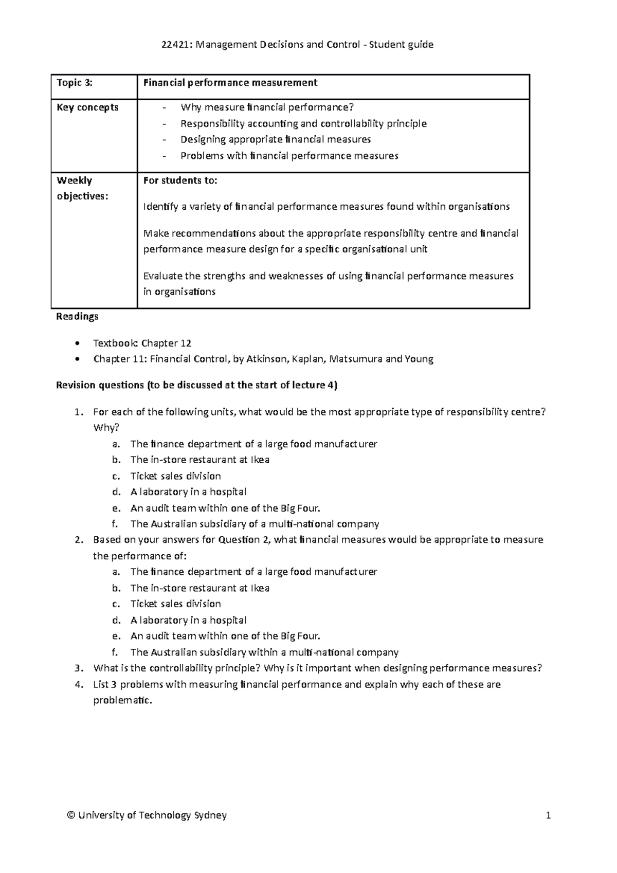 3. Tutorial - Topic 3: Financial performance measurement Key concepts ...