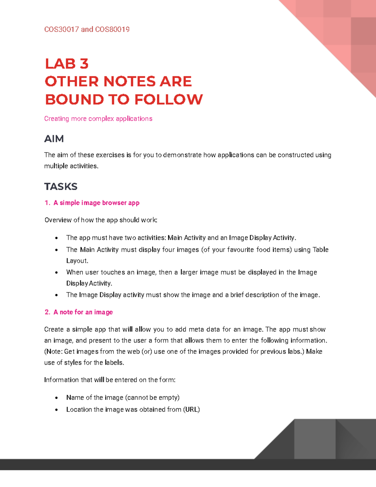 SDMD-exercises 03 - Mandatory work for mobile development - COS30017 ...